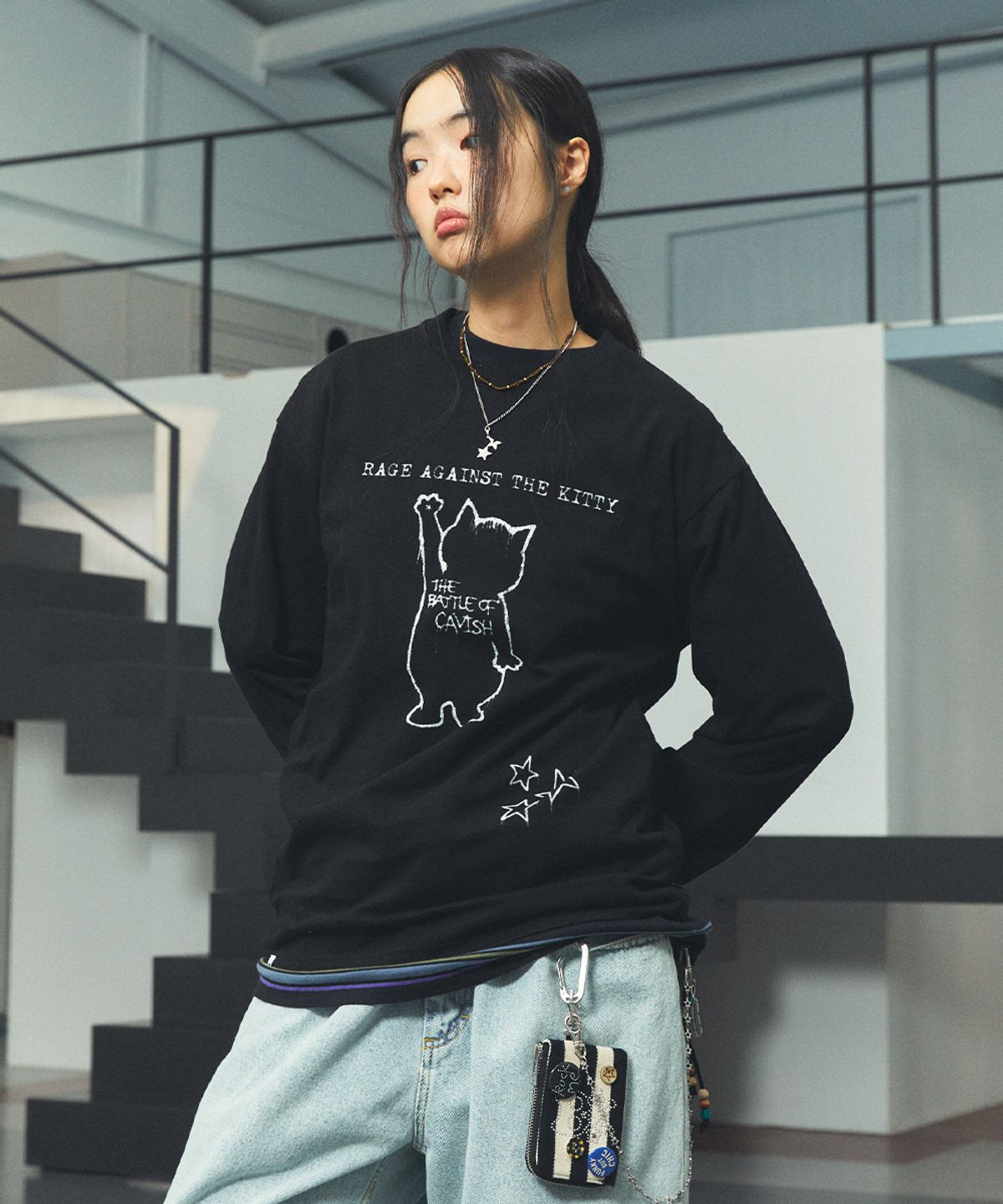 카비시(CAVISH) GRAFFITI CAT LS TEE BLACK(CV2FFFT552A)
