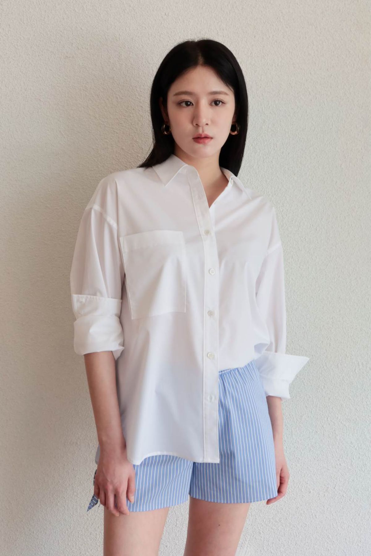 쿠메(KUMÉ) Wrinkle Free Over-Fit Shirt, White
