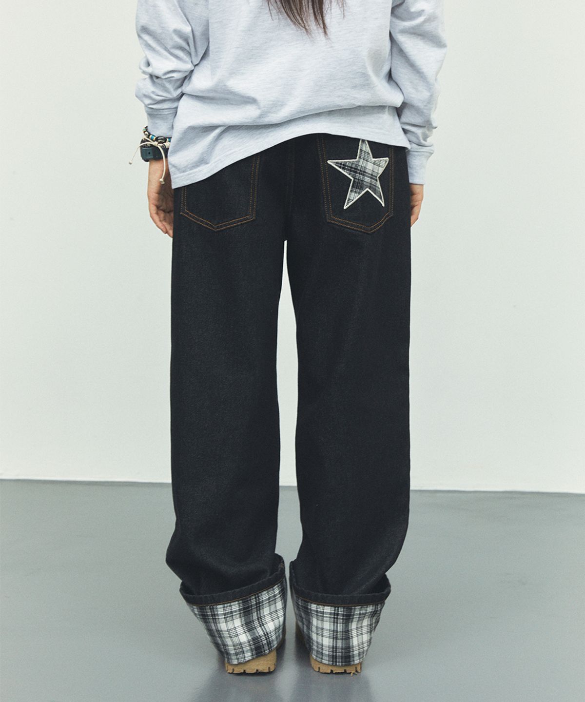카비시(CAVISH) W CHECK DENIM PANTS BLACK(CV2FFFD110A)