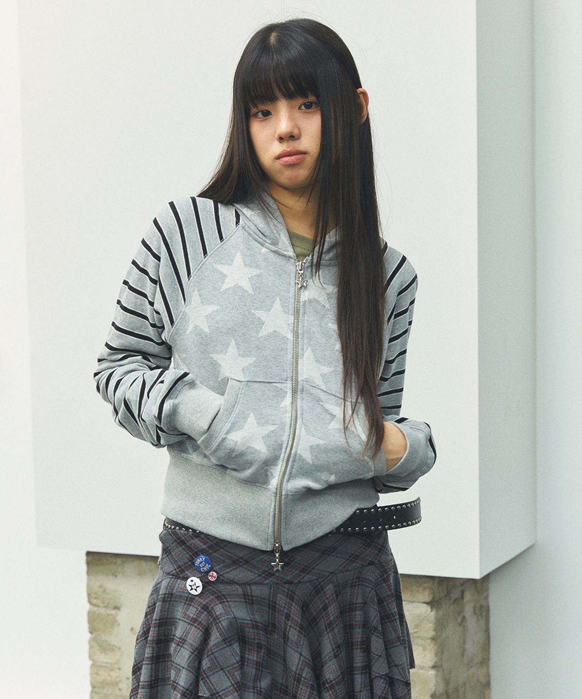 카비시(CAVISH) W RAGLAN STAR ZIP UP HOODIE GREY(CV2FFFM482A)