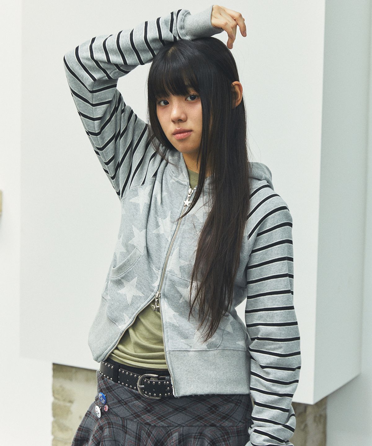 카비시(CAVISH) W RAGLAN STAR ZIP UP HOODIE GREY(CV2FFFM482A)
