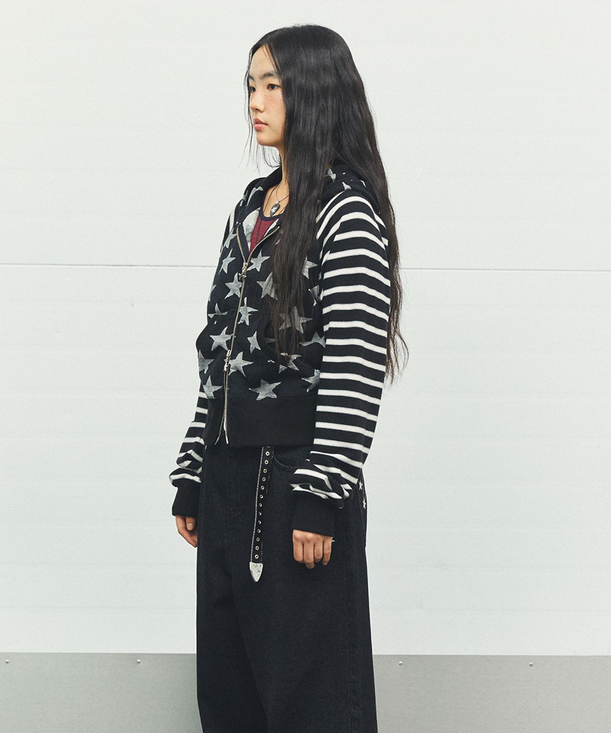 카비시(CAVISH) W RAGLAN STAR ZIP UP HOODIE BLACK(CV2FFFM482A)