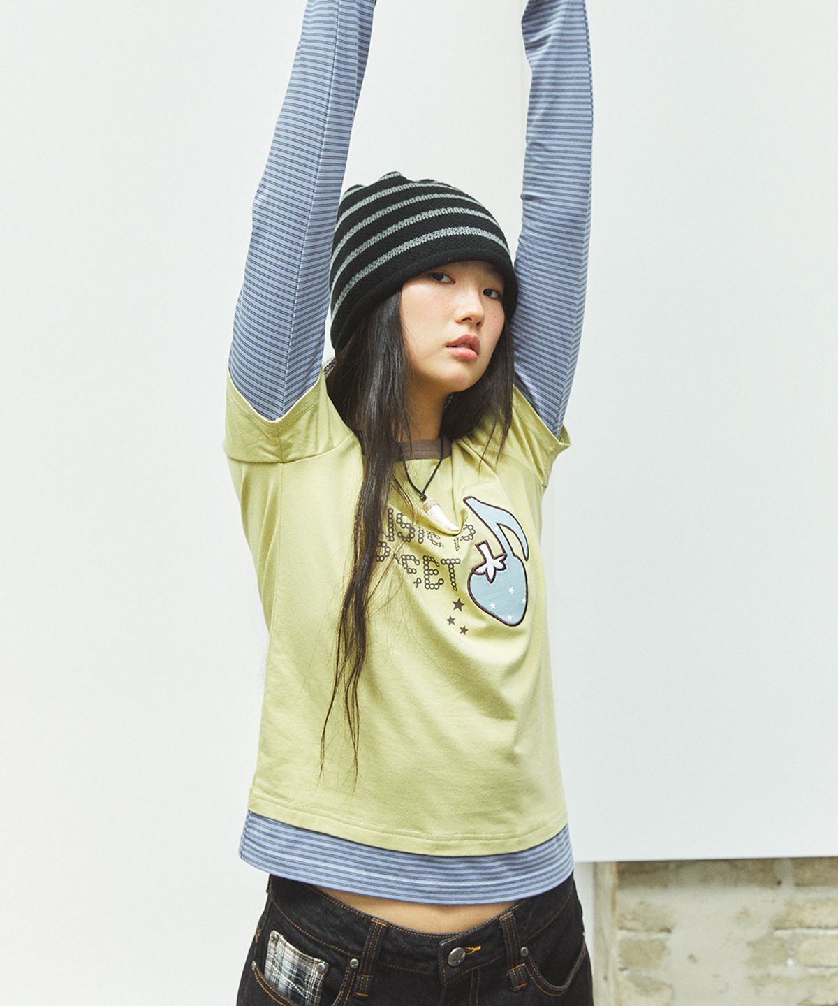 카비시(CAVISH) W STRAWBERRY LAYERED LS TEE YELLOW(CV2FFFT551A)