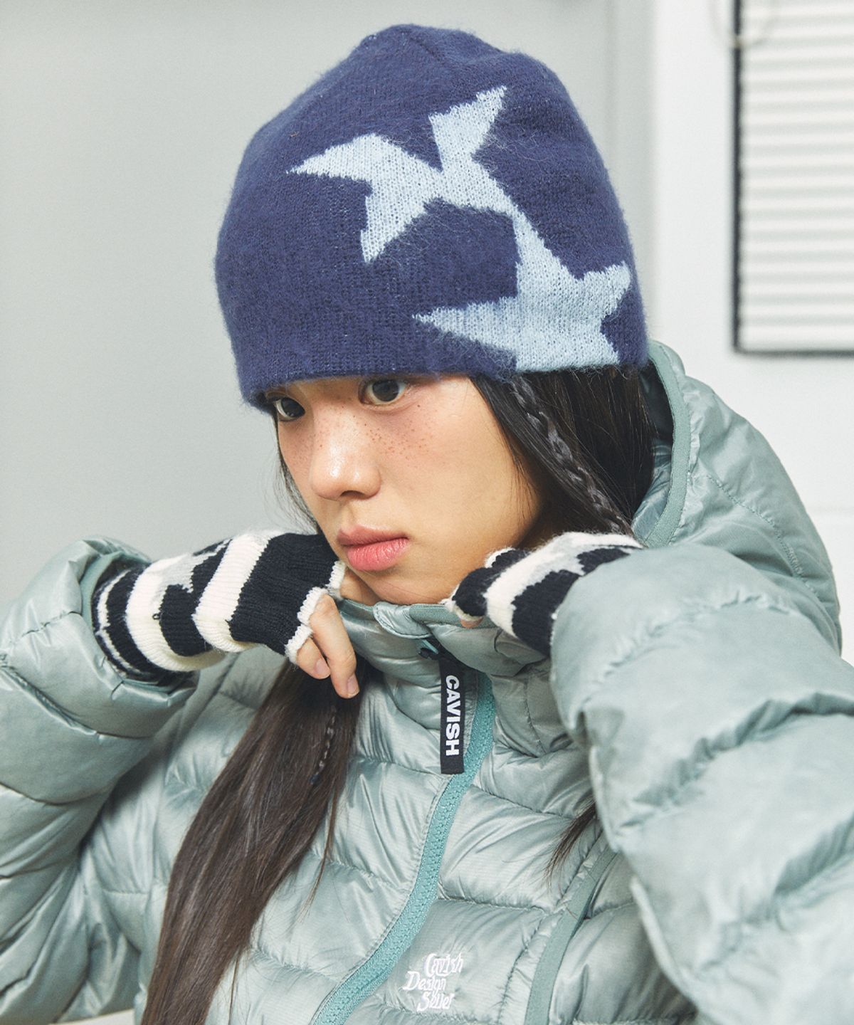 카비시(CAVISH) TWIN STAR BEANIE NAVY(CV2FFUAB31A)