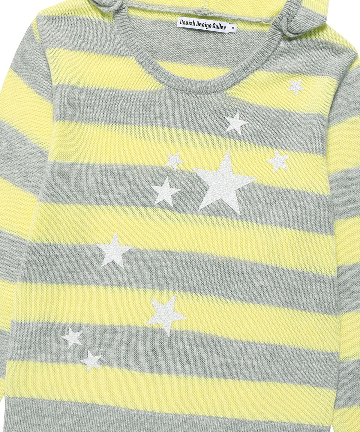 카비시(CAVISH) W U NECK STRIPED STAR KNIT HOODIE YELLOW(CV2FFFK601A)