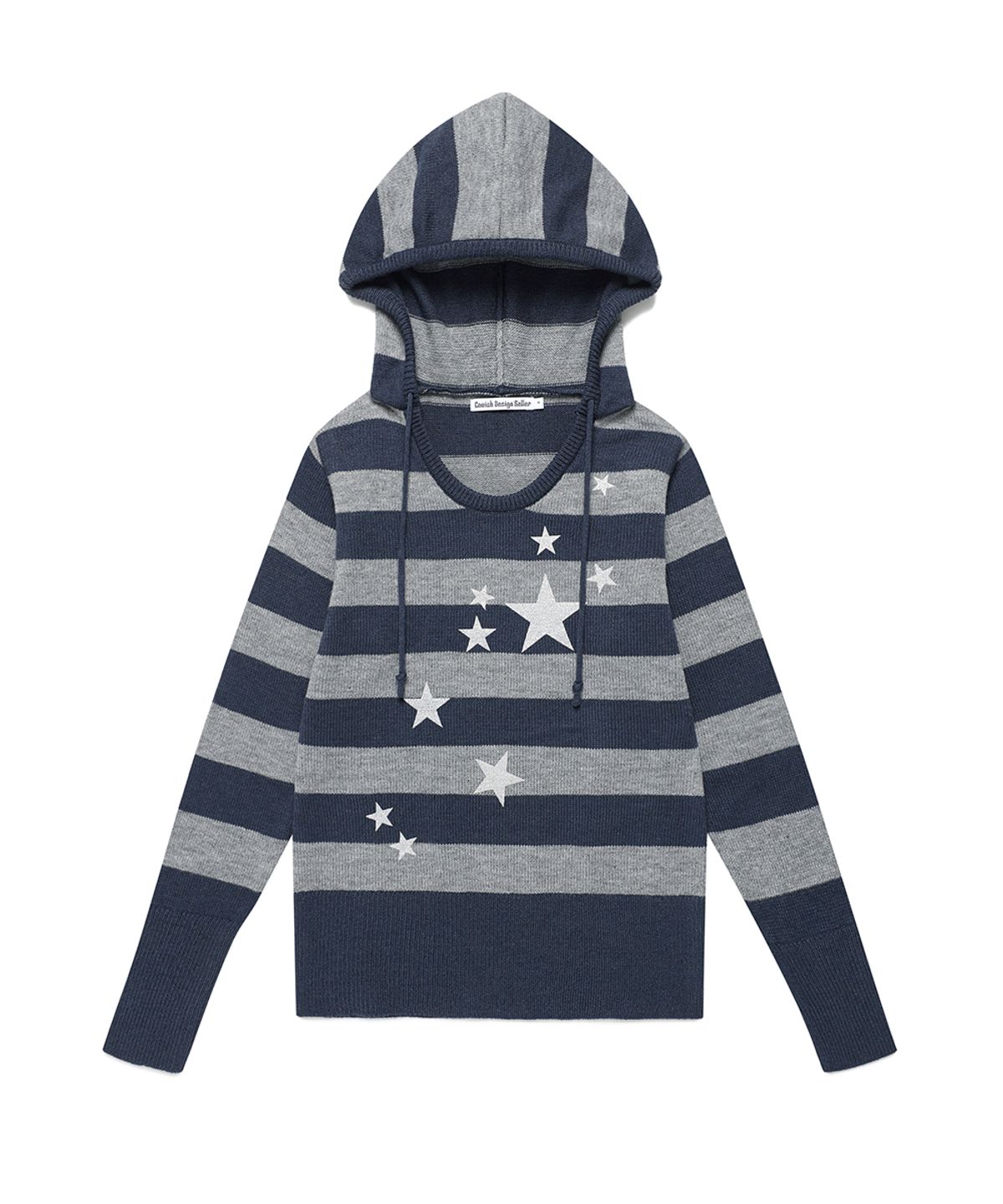 카비시(CAVISH) W U NECK STRIPED STAR KNIT HOODIE NAVY(CV2FFFK601A)