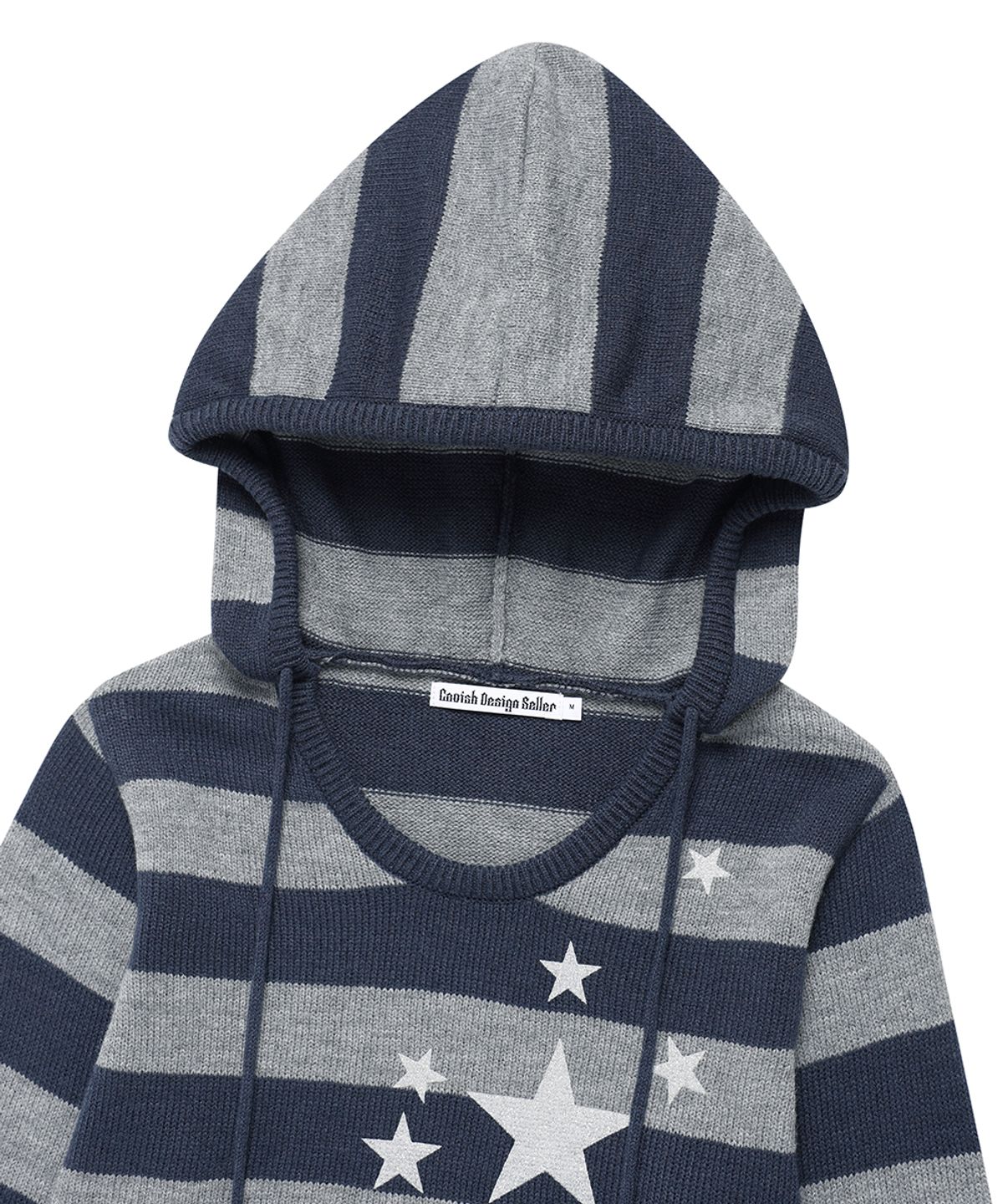 카비시(CAVISH) W U NECK STRIPED STAR KNIT HOODIE NAVY(CV2FFFK601A)