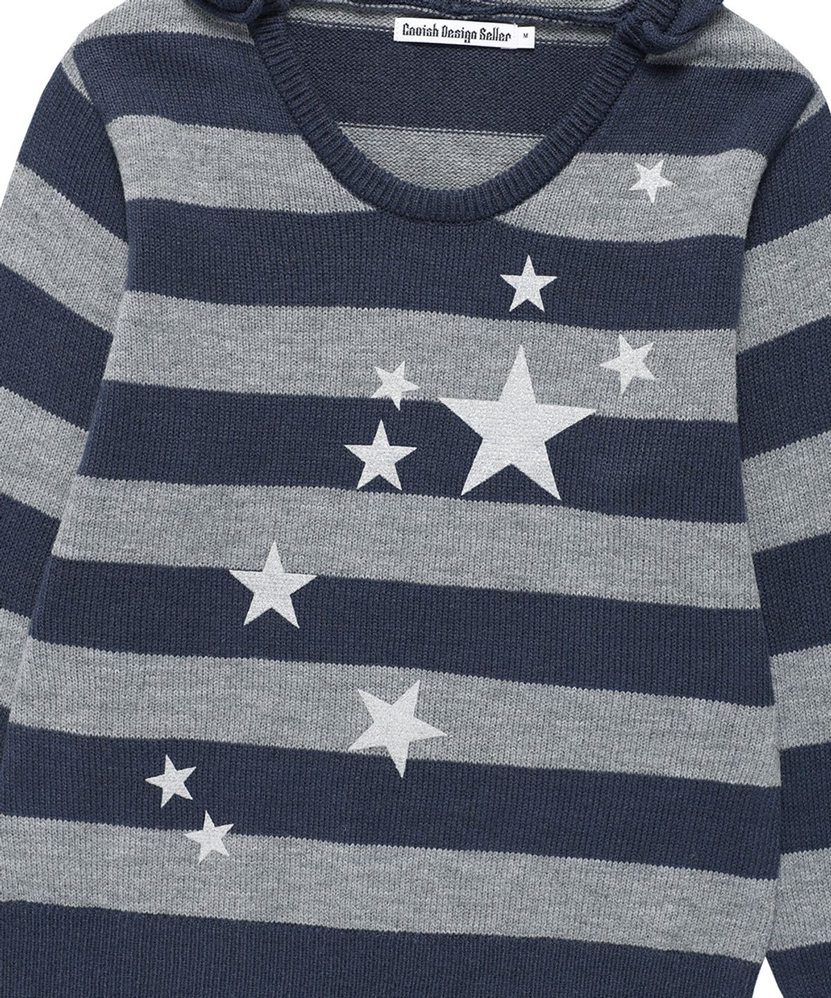 카비시(CAVISH) W U NECK STRIPED STAR KNIT HOODIE NAVY(CV2FFFK601A)
