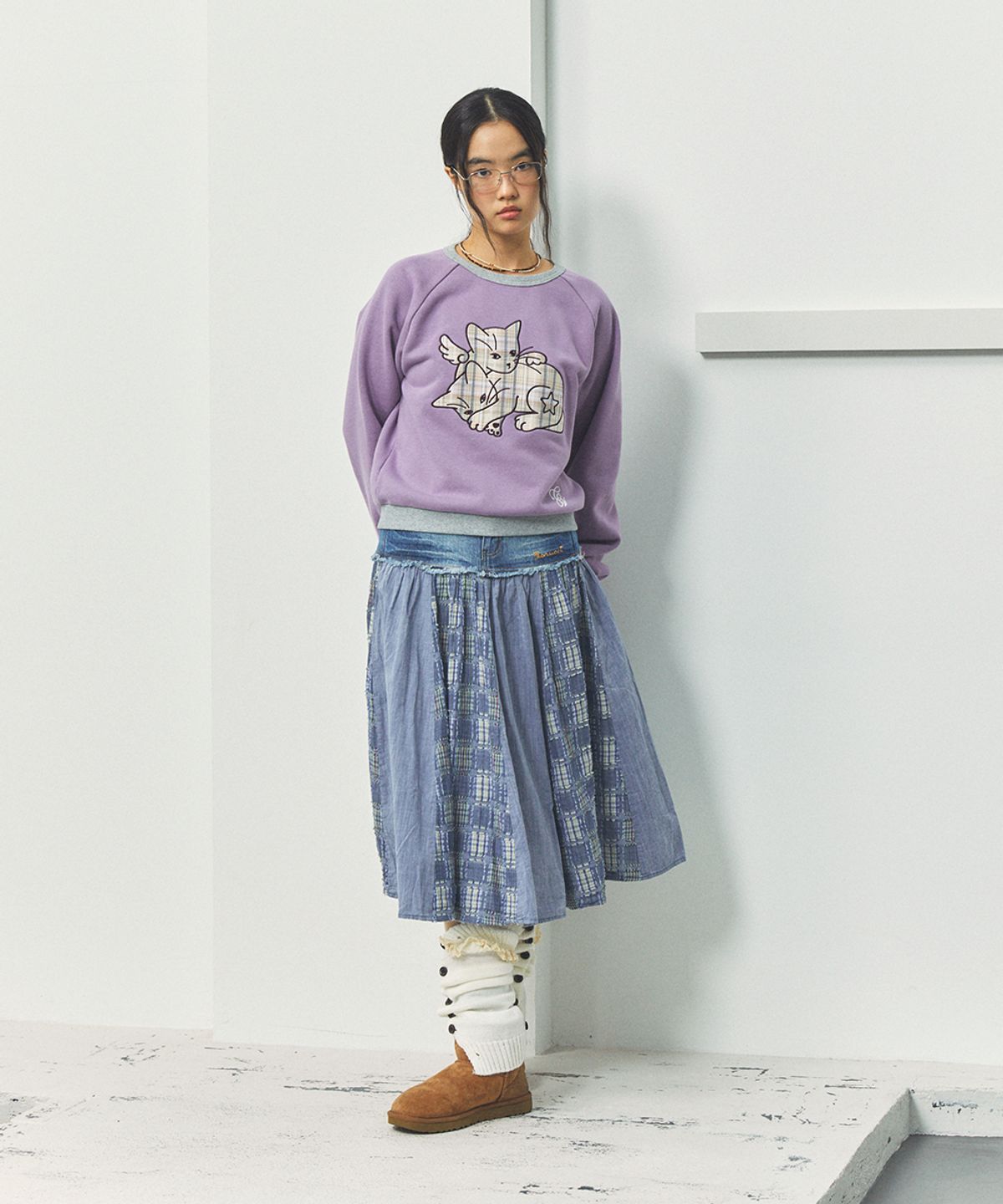 카비시(CAVISH) W ANGEL CATS SWEATSHIRT PURPLE(CV2FFFM441A)