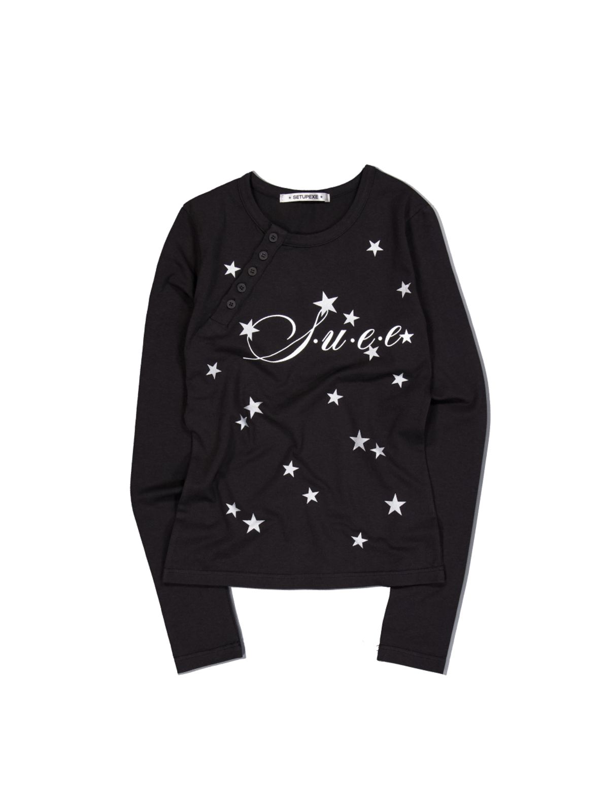 셋업이엑스이(SETUP-EXE) STAR HENLEY NECK TOP / BLACK
