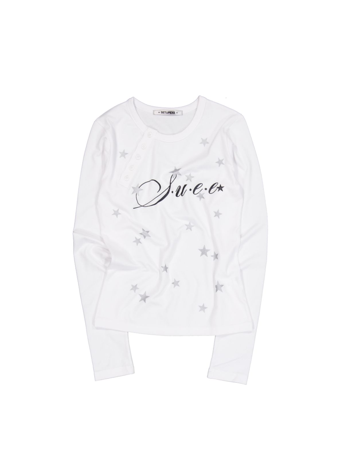 셋업이엑스이(SETUP-EXE) STAR HENLEY NECK TOP / WHITE