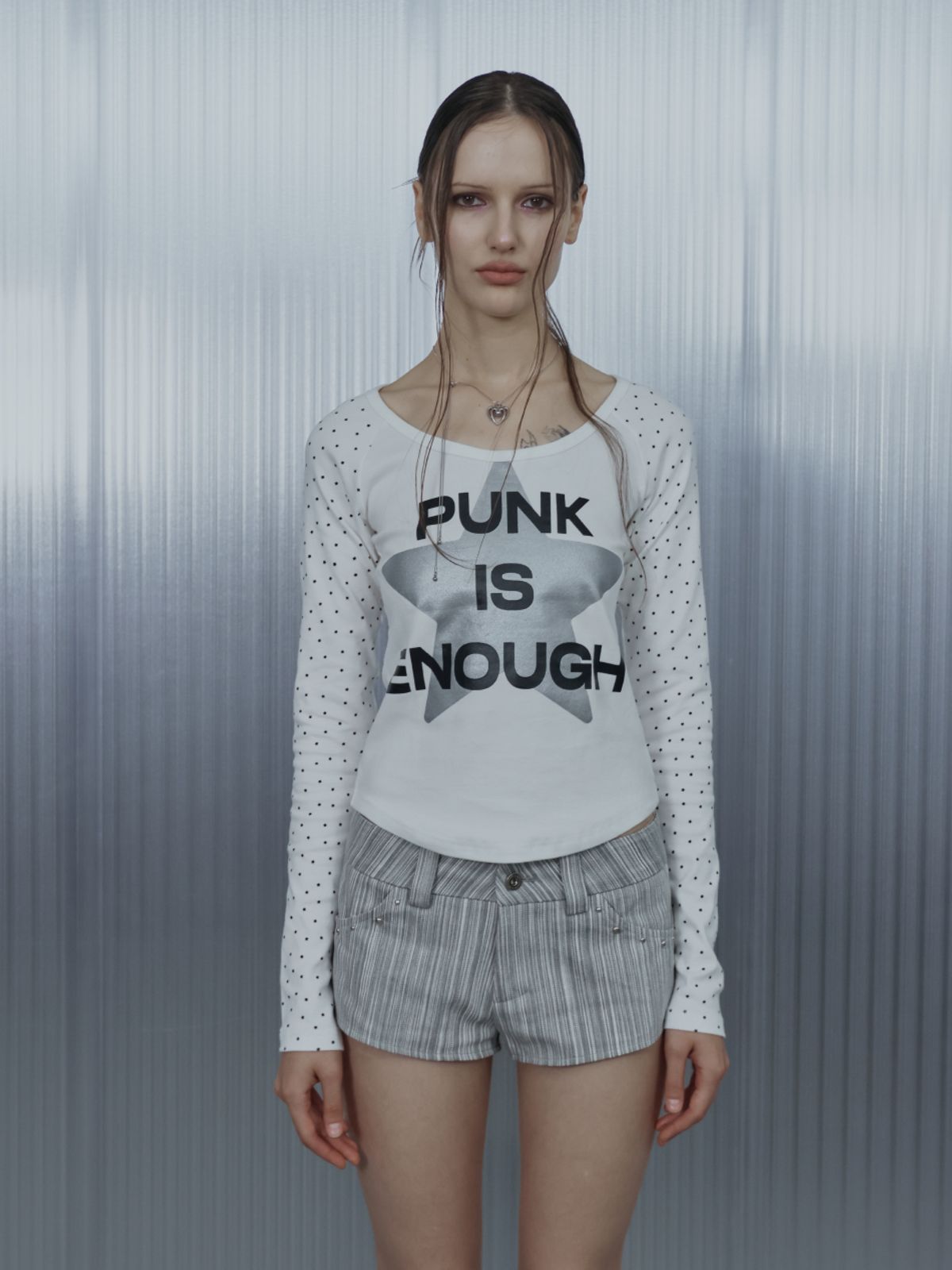 셋업이엑스이(SETUP-EXE) STAR SLEEVE PUNK TOP /   WHITE