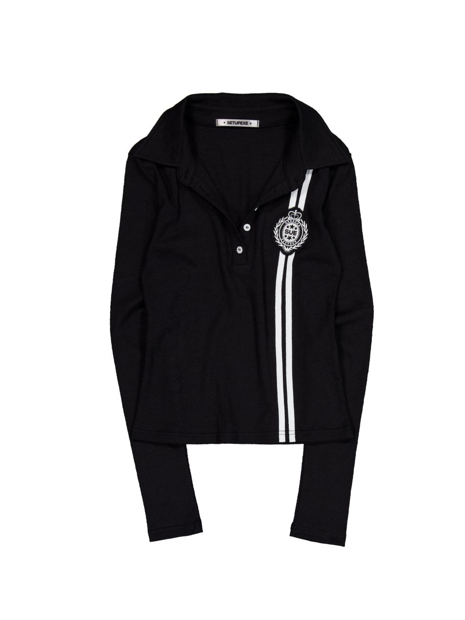 셋업이엑스이(SETUP-EXE) WAFFEN LINE COLLAR TEE / BLACK - 사이즈