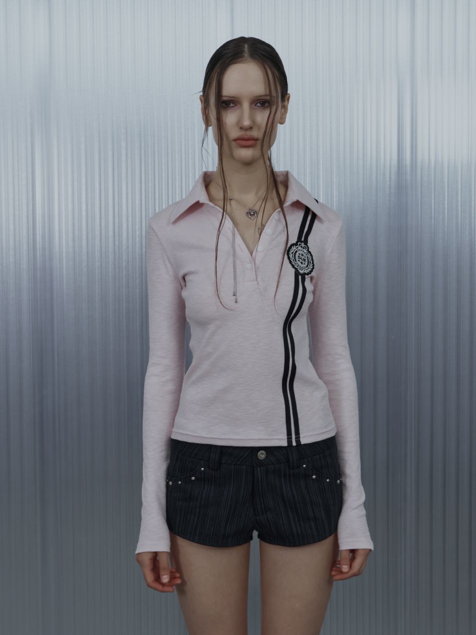 셋업이엑스이(SETUP-EXE) WAFFEN LINE COLLAR TEE / BABY PINK
