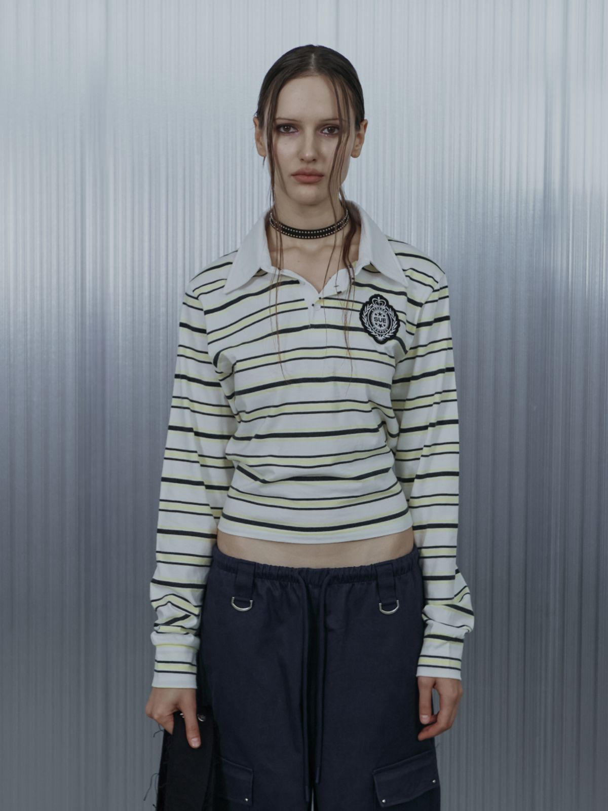 셋업이엑스이(SETUP-EXE) STRIPE WAPPEN POLO TOP / YELLOW
