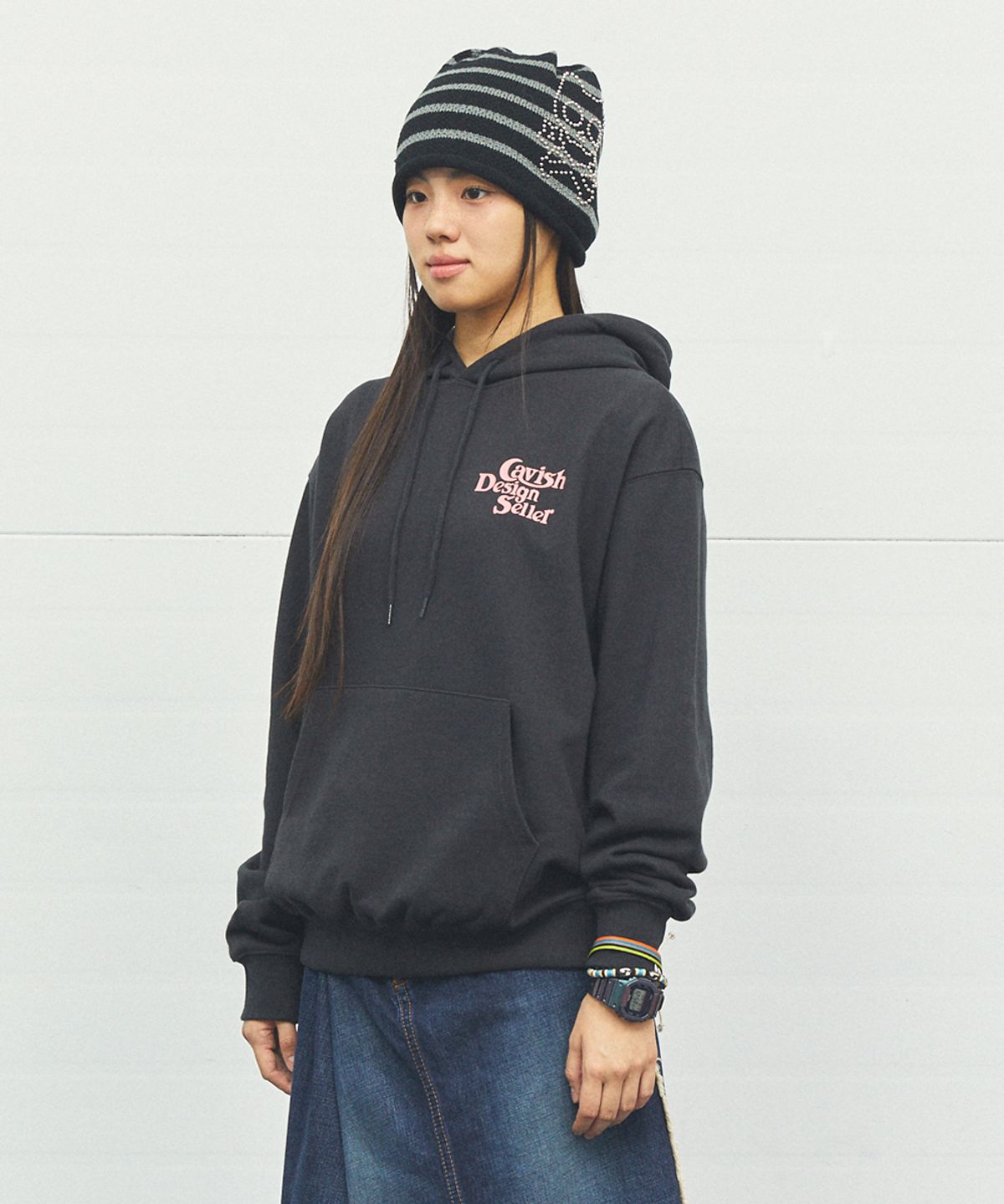 카비시(CAVISH) SKULL CAT STRIPED BEANIE BLACK(CV2FFUAB32A)