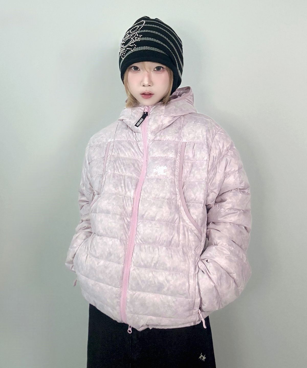 카비시(CAVISH) SKULL CAT STRIPED BEANIE BLACK(CV2FFUAB32A)