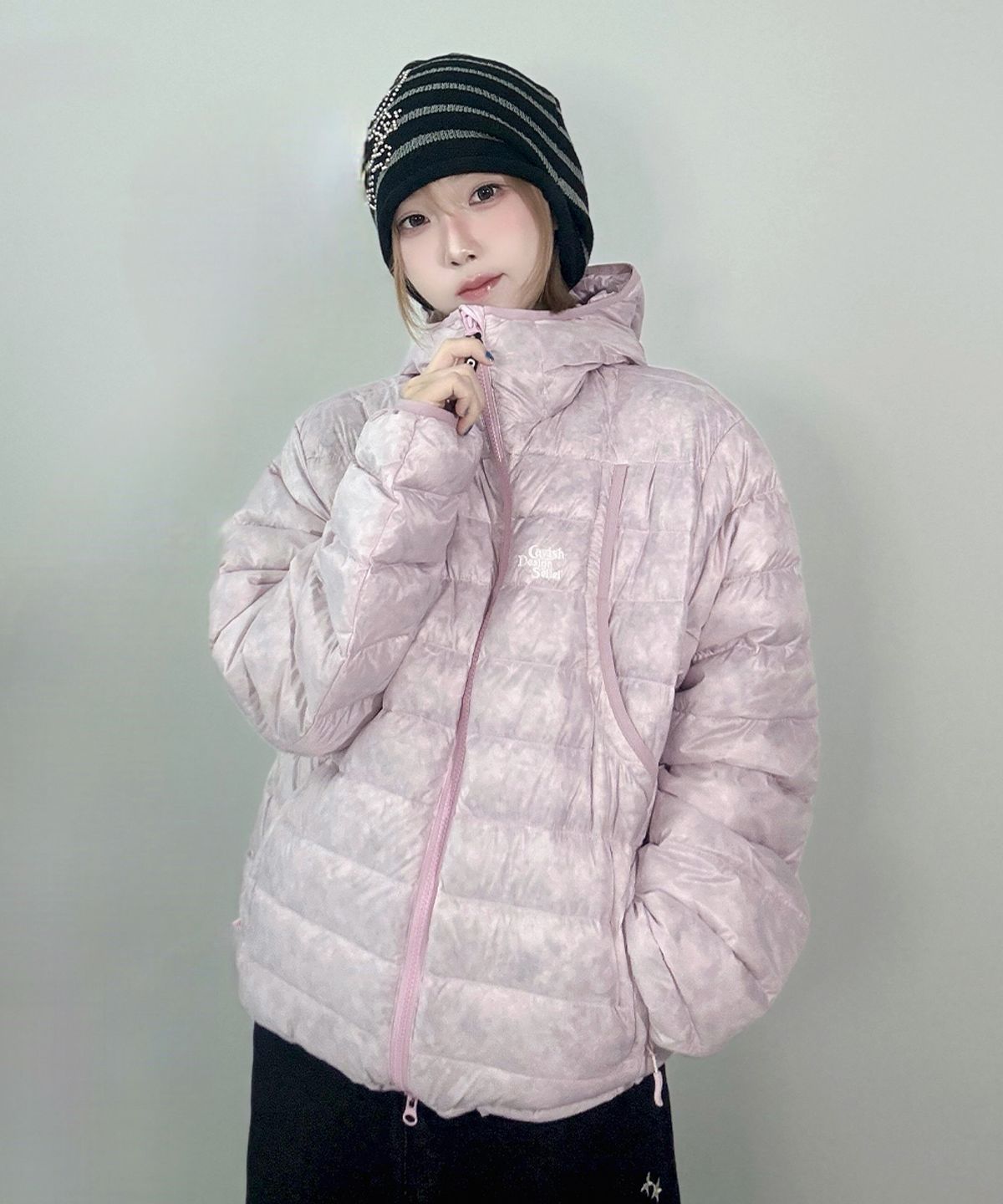 카비시(CAVISH) SKULL CAT STRIPED BEANIE BLACK(CV2FFUAB32A)
