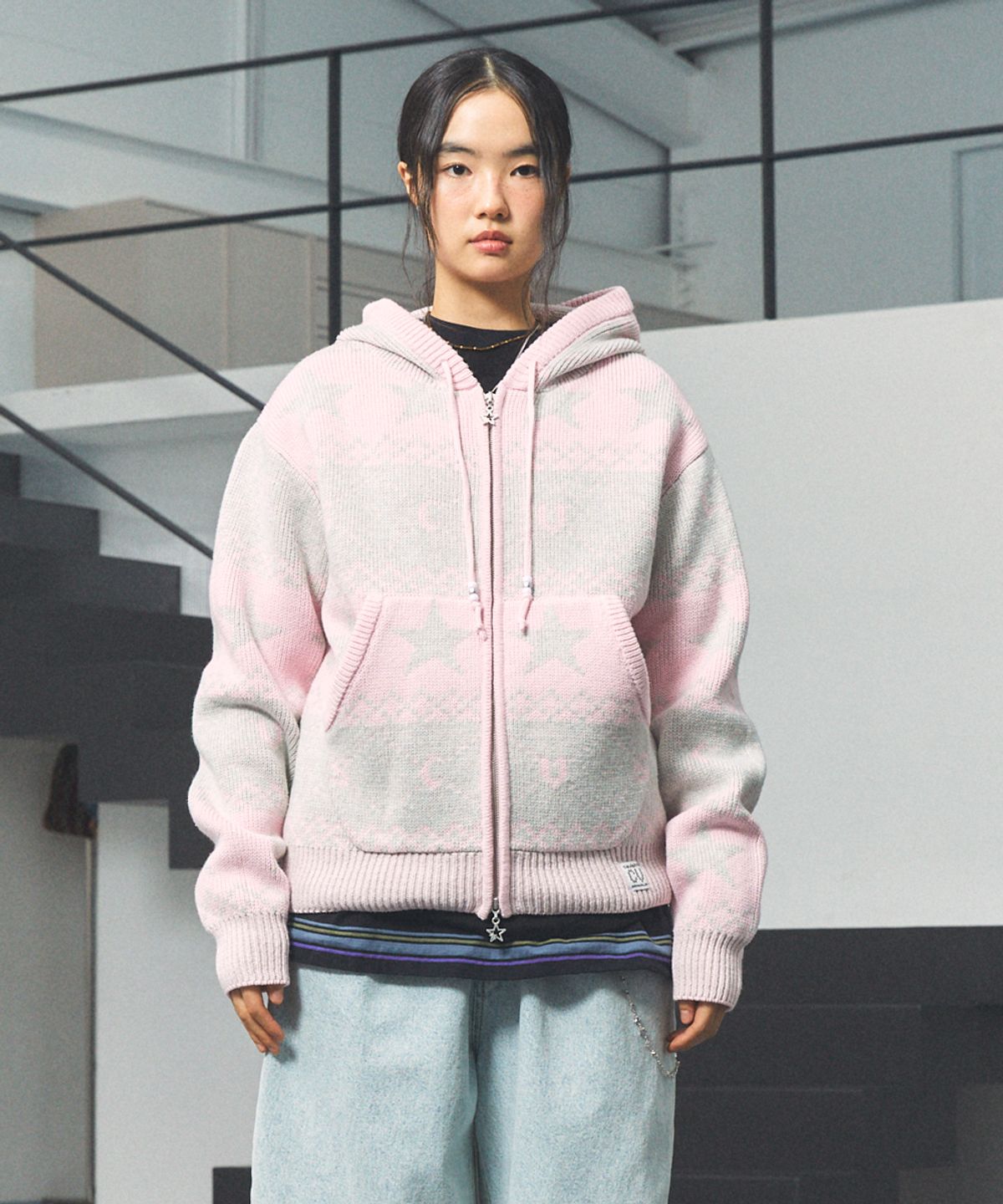 카비시(CAVISH) NORDIC KNIT ZIP UP HOODIE PINK(CV2FFUK680A)