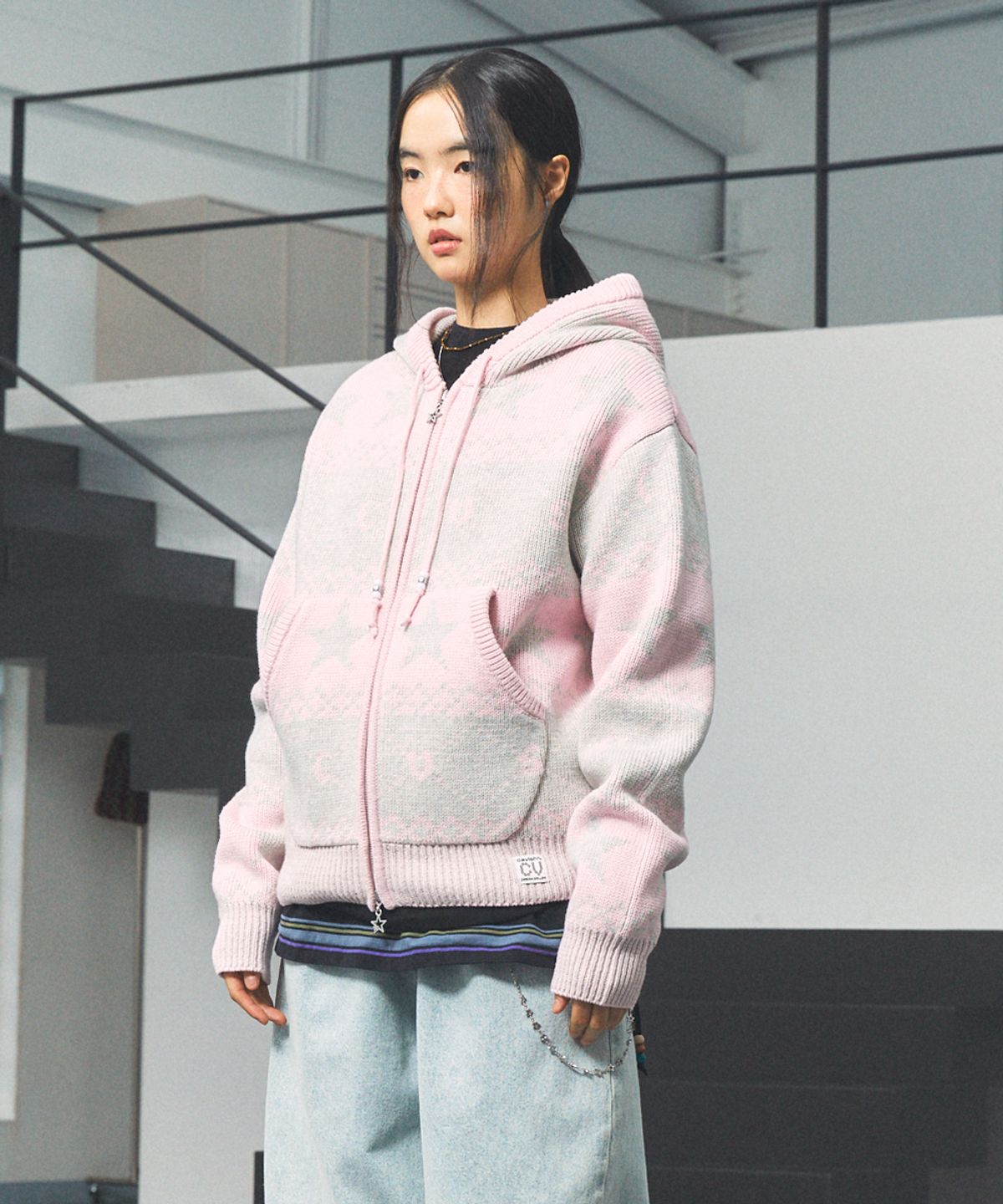 카비시(CAVISH) NORDIC KNIT ZIP UP HOODIE PINK(CV2FFUK680A)