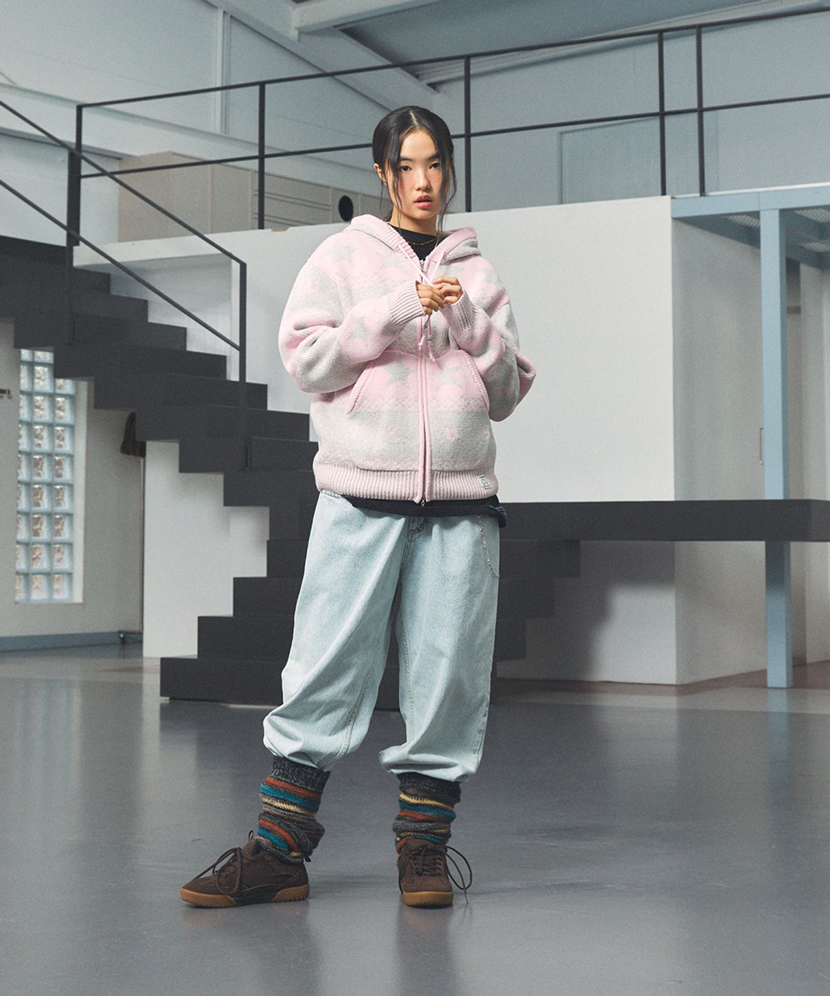 카비시(CAVISH) NORDIC KNIT ZIP UP HOODIE PINK(CV2FFUK680A)