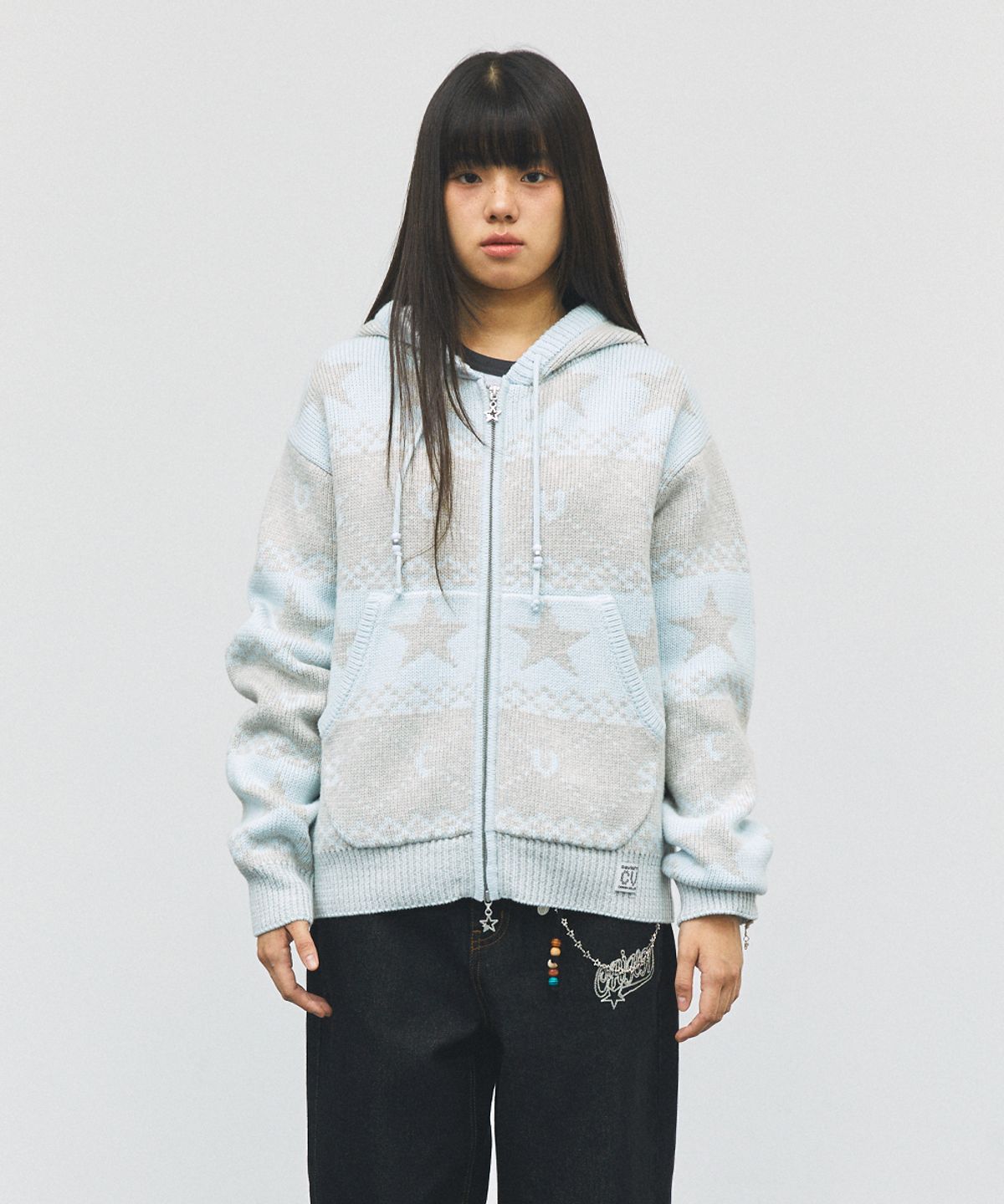 카비시(CAVISH) NORDIC KNIT ZIP UP HOODIE BLUE(CV2FFUK680A)