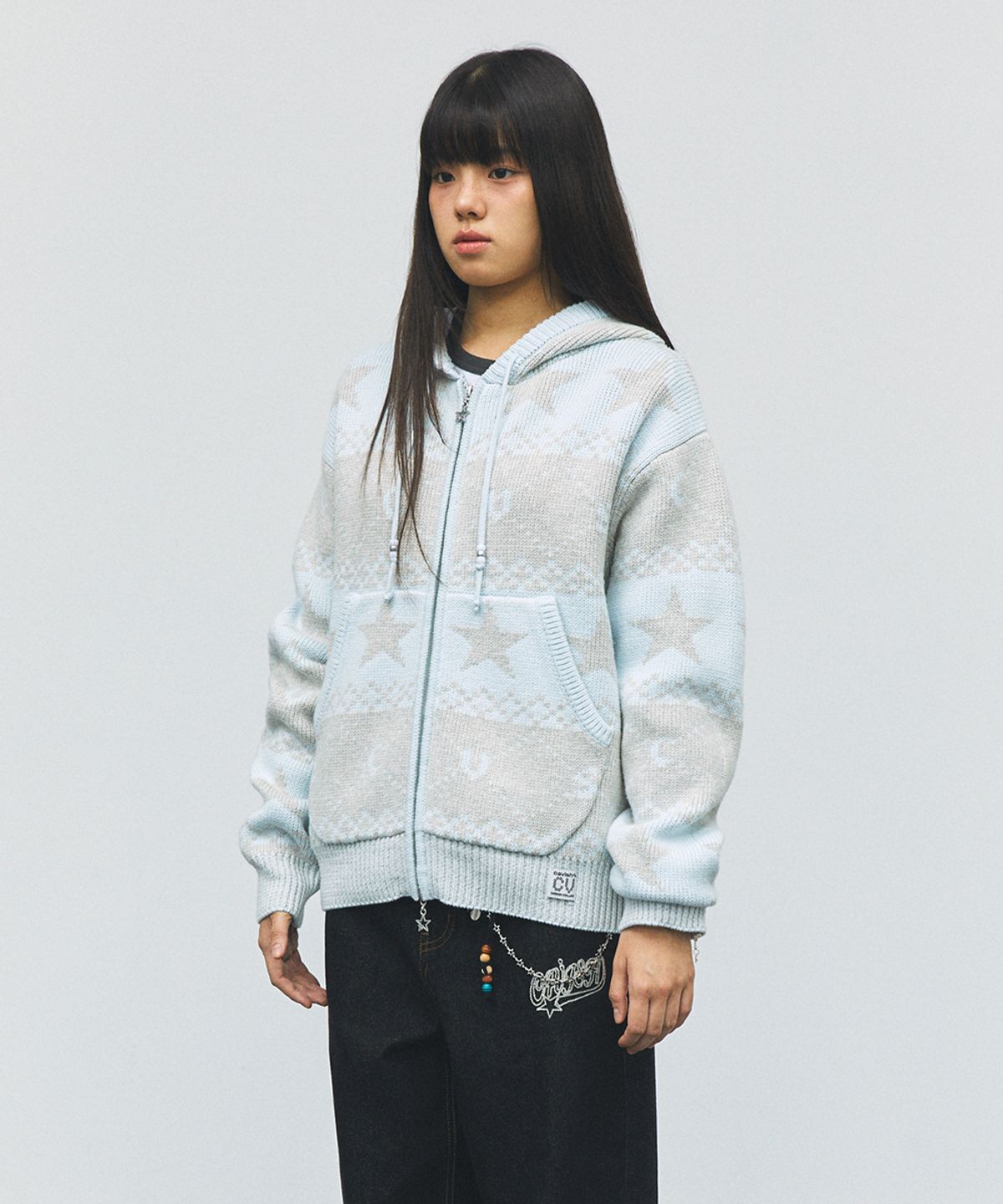 카비시(CAVISH) NORDIC KNIT ZIP UP HOODIE BLUE(CV2FFUK680A)