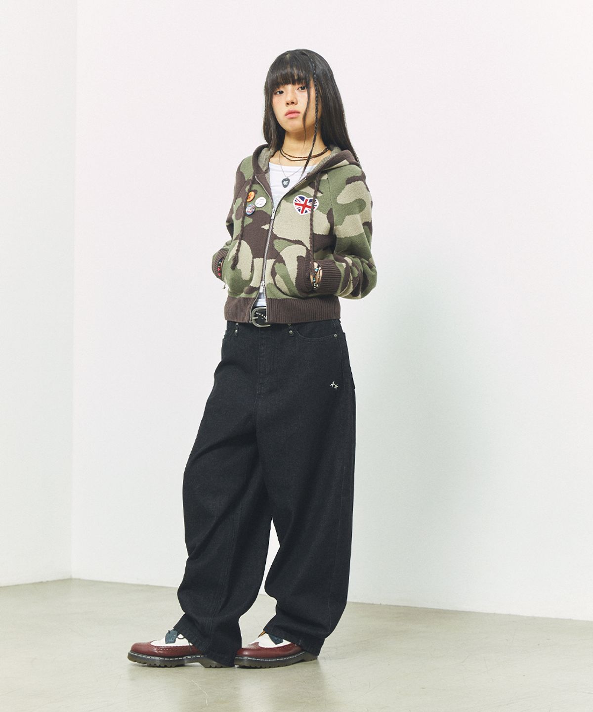 카비시(CAVISH) W UNION JACK KNIT ZIP UP HOODIE CAMO(CV2FFFK681A)