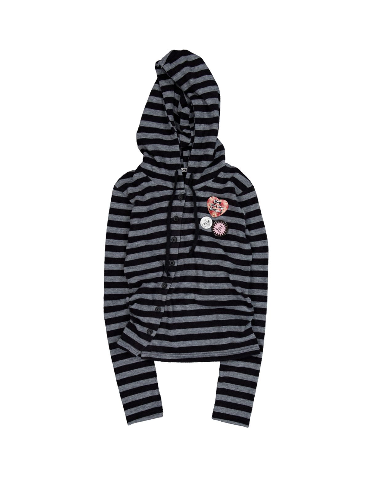 셋업이엑스이(SETUP-EXE) BADGE STRIPE HOODED CARDIGAN / CHARCOAL