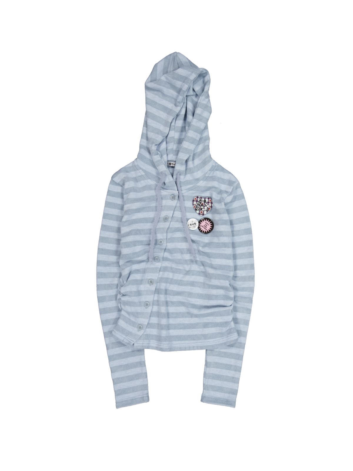 셋업이엑스이(SETUP-EXE) BADGE STRIPE HOODED CARDIGAN / BABY BLUE