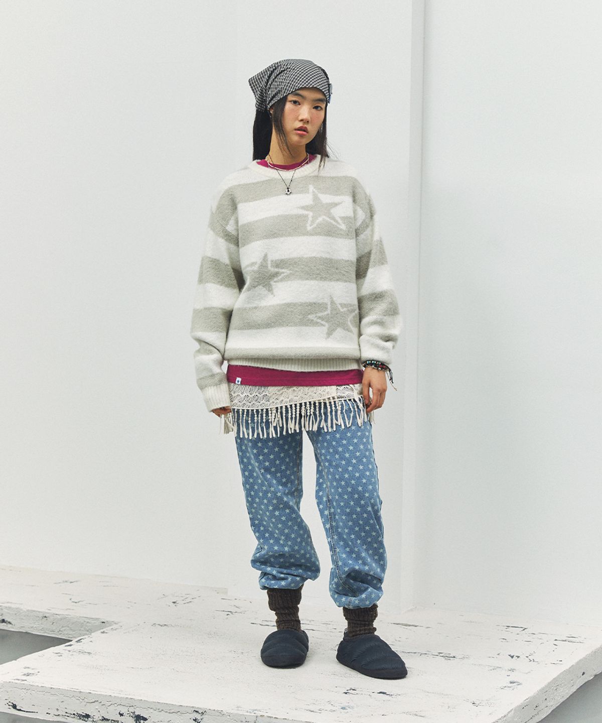 카비시(CAVISH) BRUSHED STAR KNIT SWEATER IVORY(CV2FFUK600A)