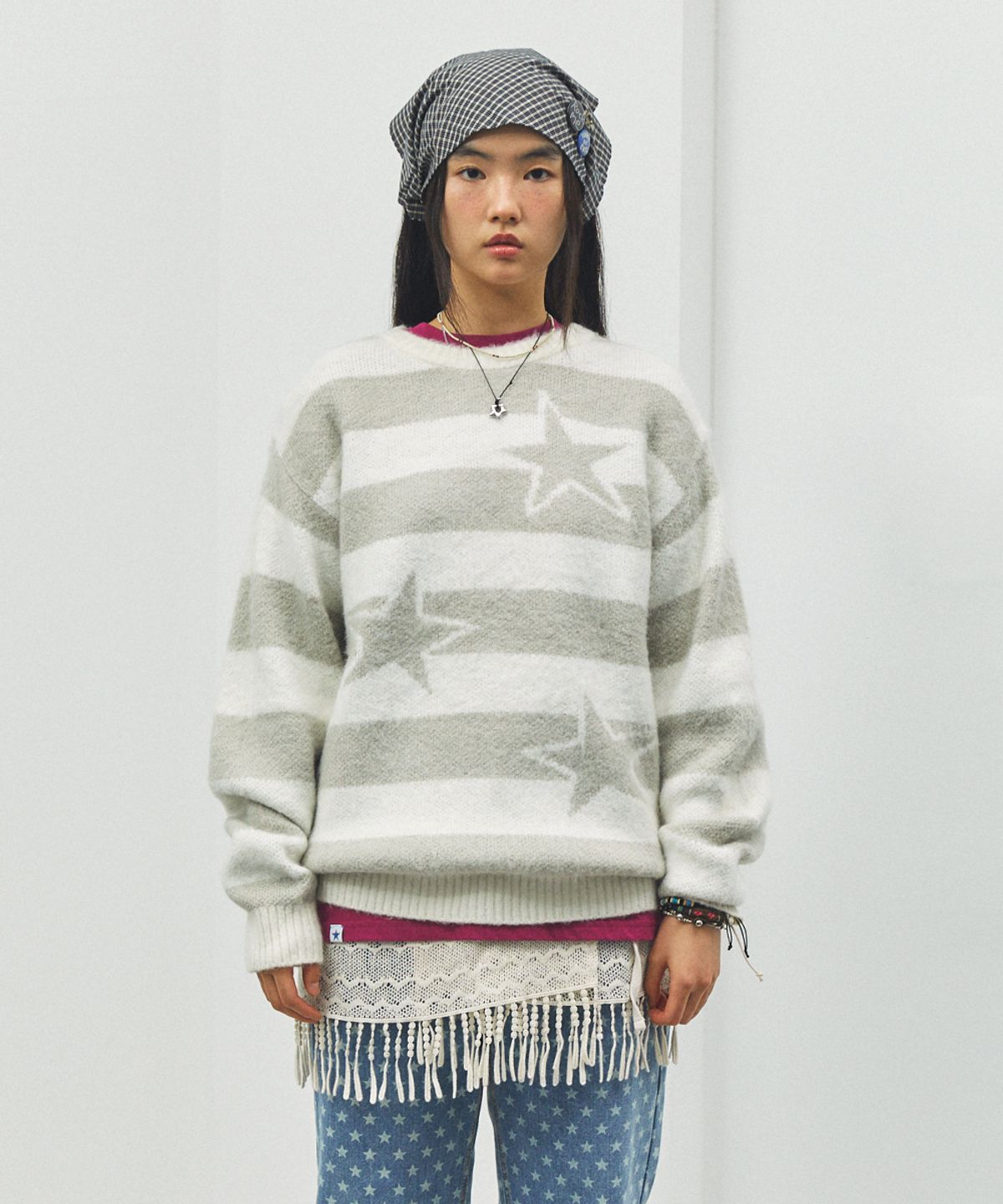 카비시(CAVISH) BRUSHED STAR KNIT SWEATER IVORY(CV2FFUK600A)