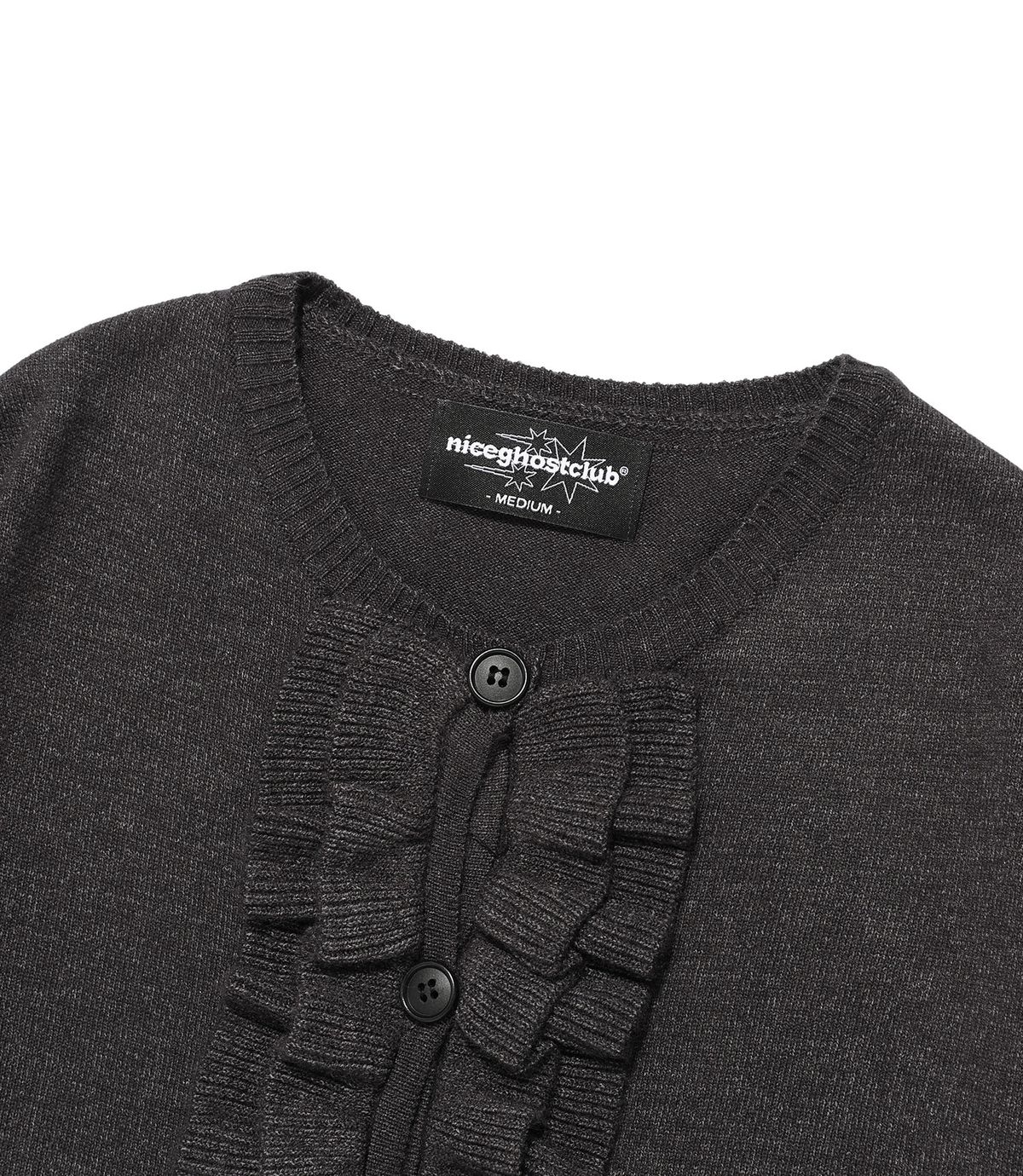 나이스고스트클럽(NICEGHOSTCLUB) FRILL KNIT CARDIGAN_CHARCOAL(NG2FFFK682A)