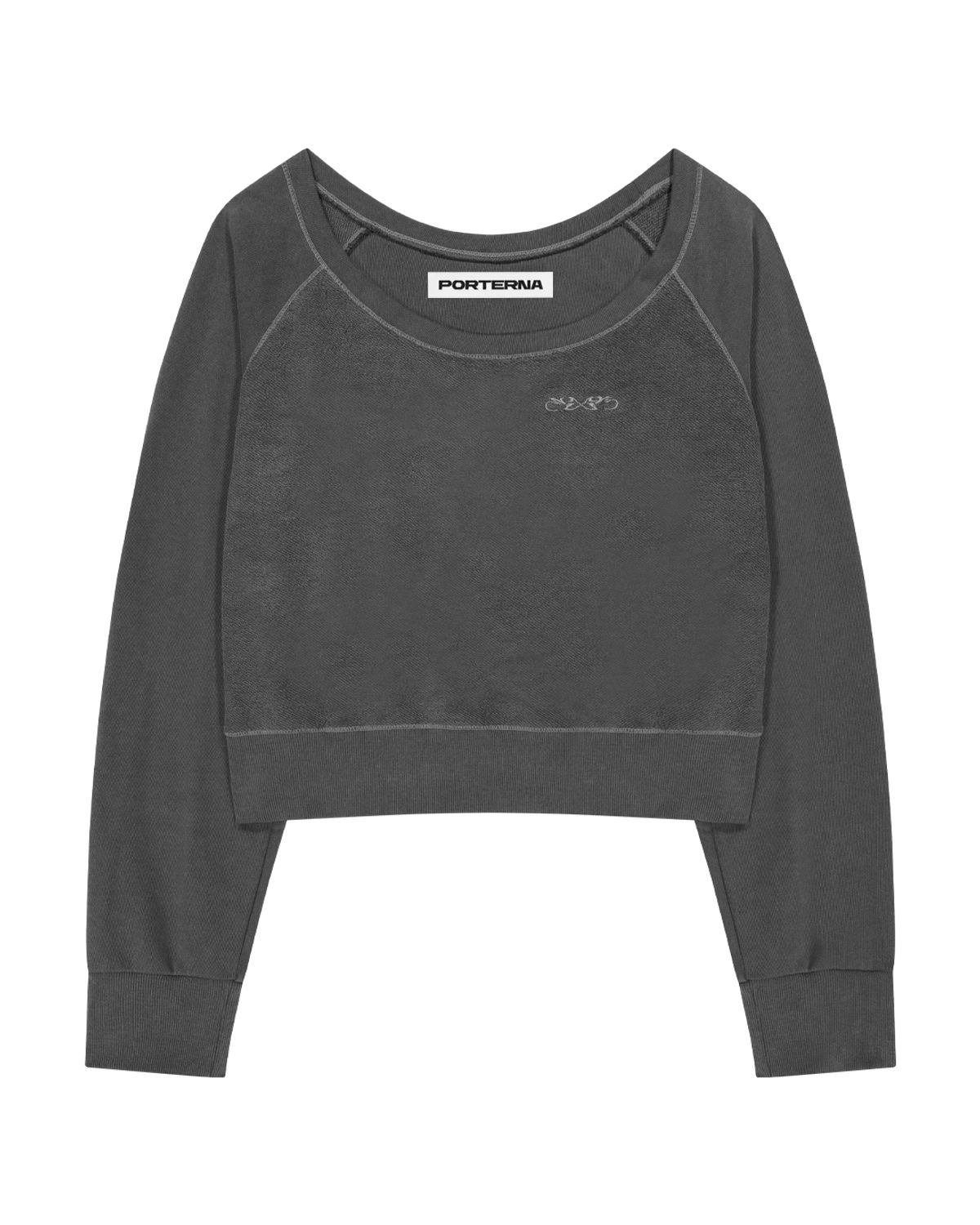 포르테나(PORTERNA) OFF-SHOULDER REVERSE LOOP SWEATSHIRT-CHARCOAL