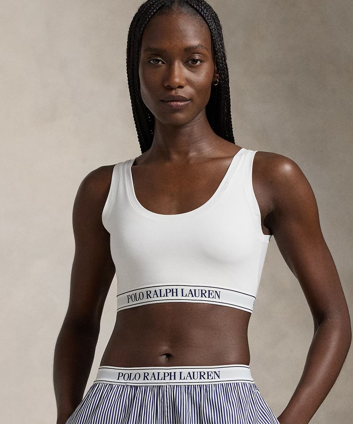 폴로 랄프로렌 이너웨어(POLO RALPH LAUREN INNERWEAR) 와이어리스 스쿱 크롭 탱크탑 화이트 4P0479