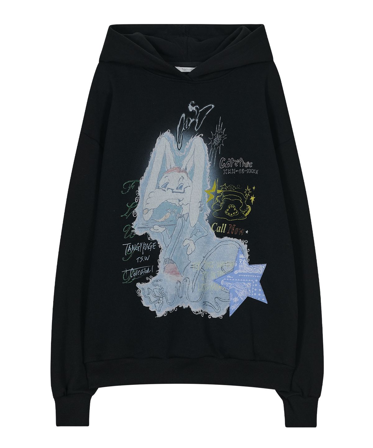 타입서비스(TYPESERVICE) Star Patched Rabbit Hoodie [Black]