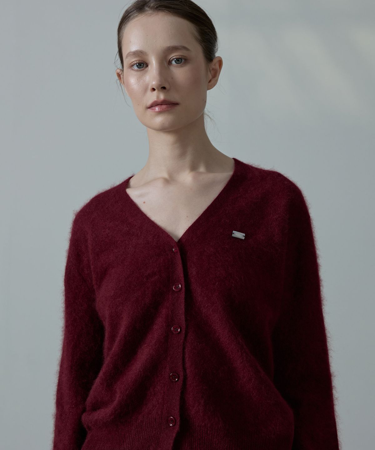 아흐레(AHRE) Noelle Wholegarment Cashmere Wool Cardigan_WINE