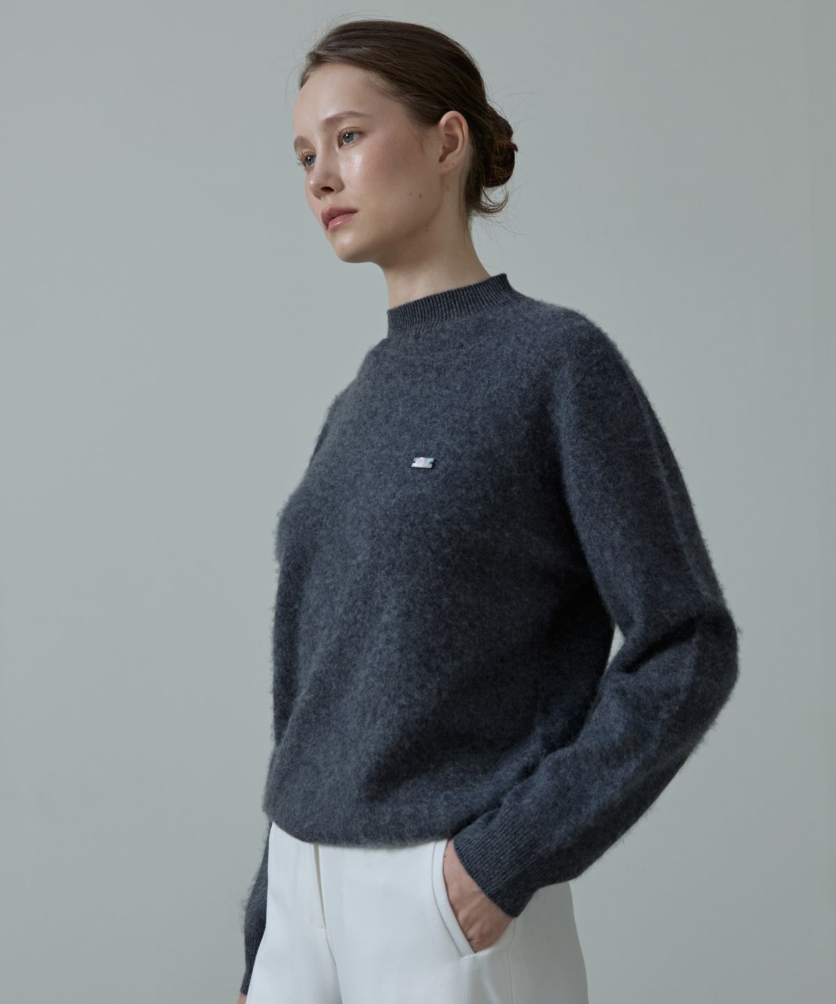 아흐레(AHRE) Noelle Wholegarment Cashmere Wool Half-Neck Knit_CHARCOAL