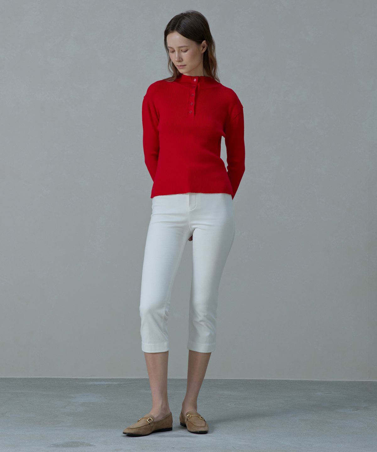 아흐레(AHRE) [기모] Slen Slim Fleece Span Cropped Capri Pants_WHITE