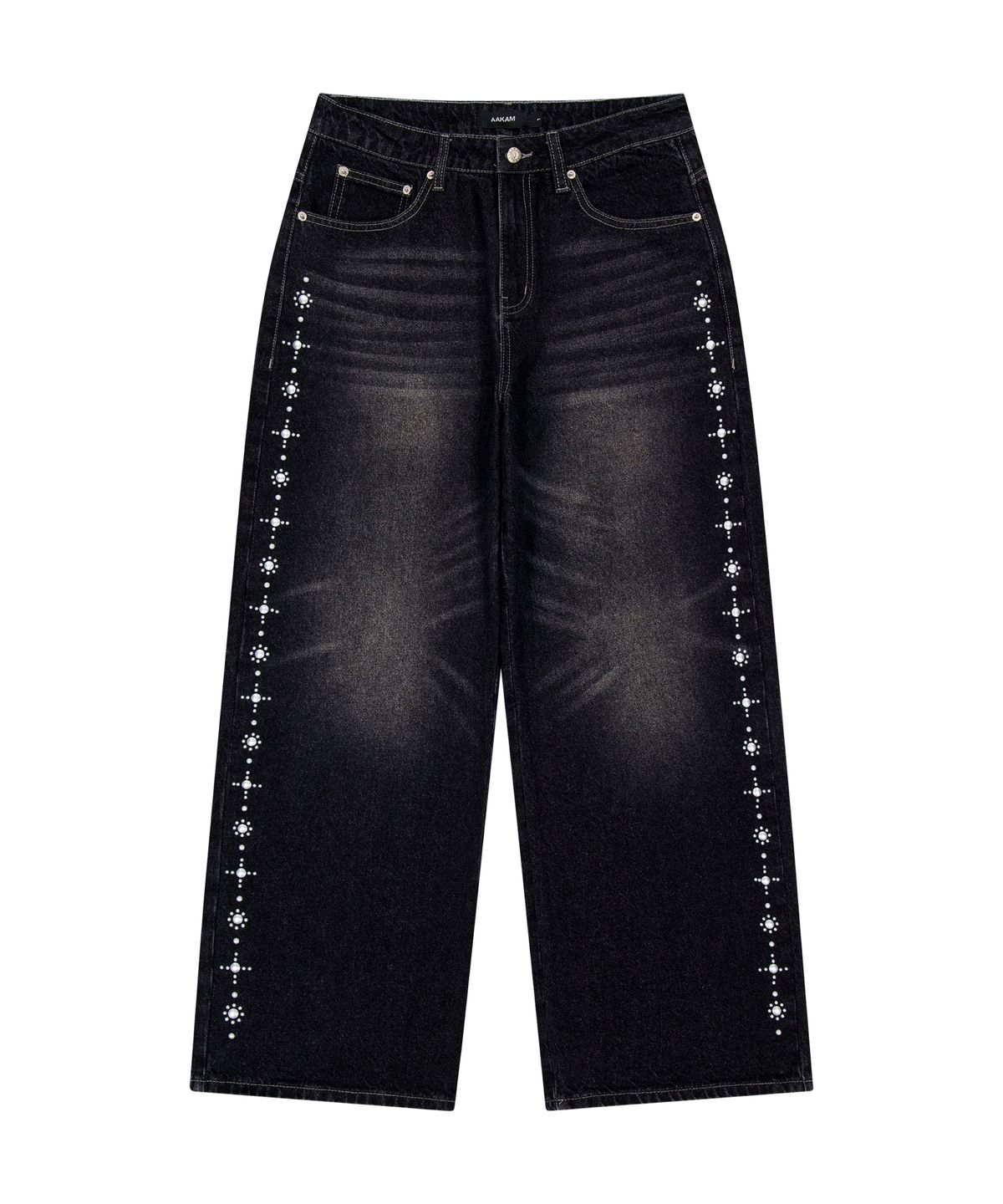 아캄(AAKAM) Side Rhinestone Denim Pants (Black)