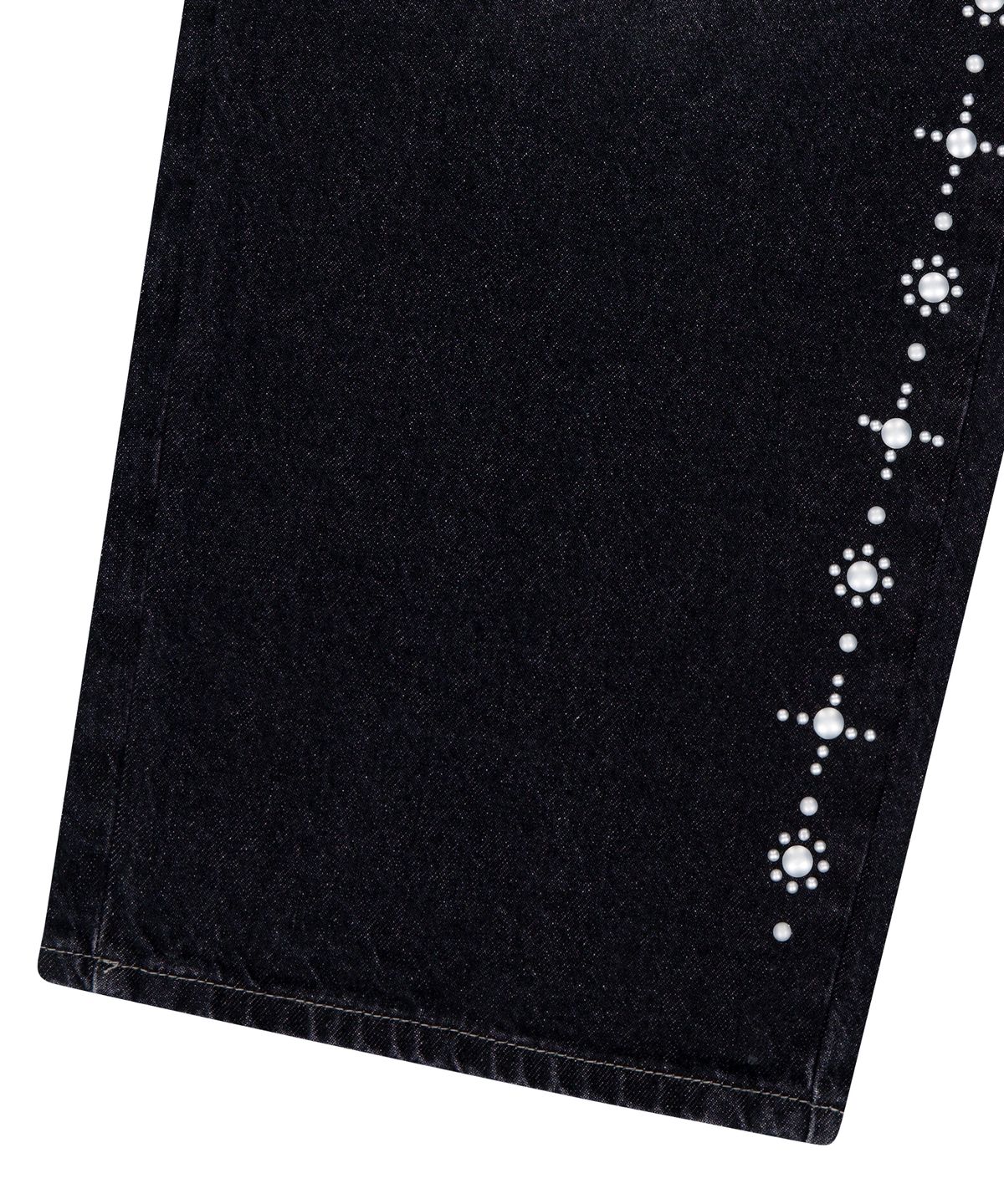 아캄(AAKAM) Side Rhinestone Denim Pants (Black)