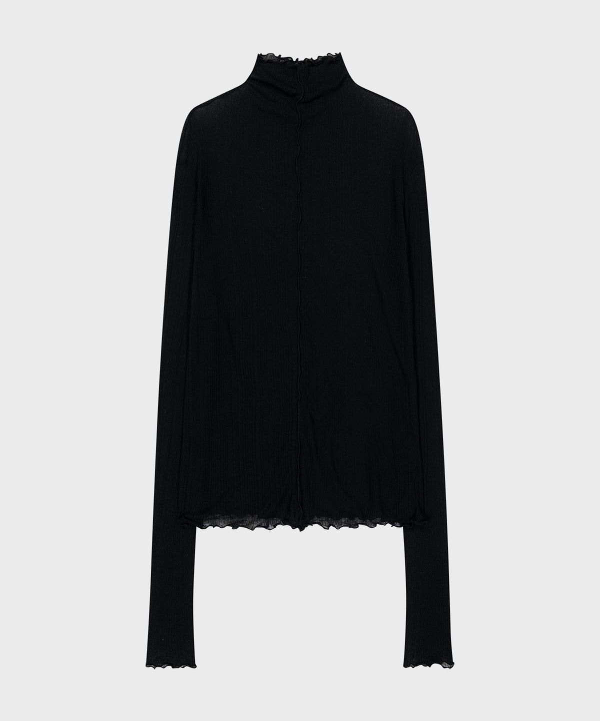 포르테나(PORTERNA) LINING SHEER TURTLE NECK T-SHIRT-BLACK
