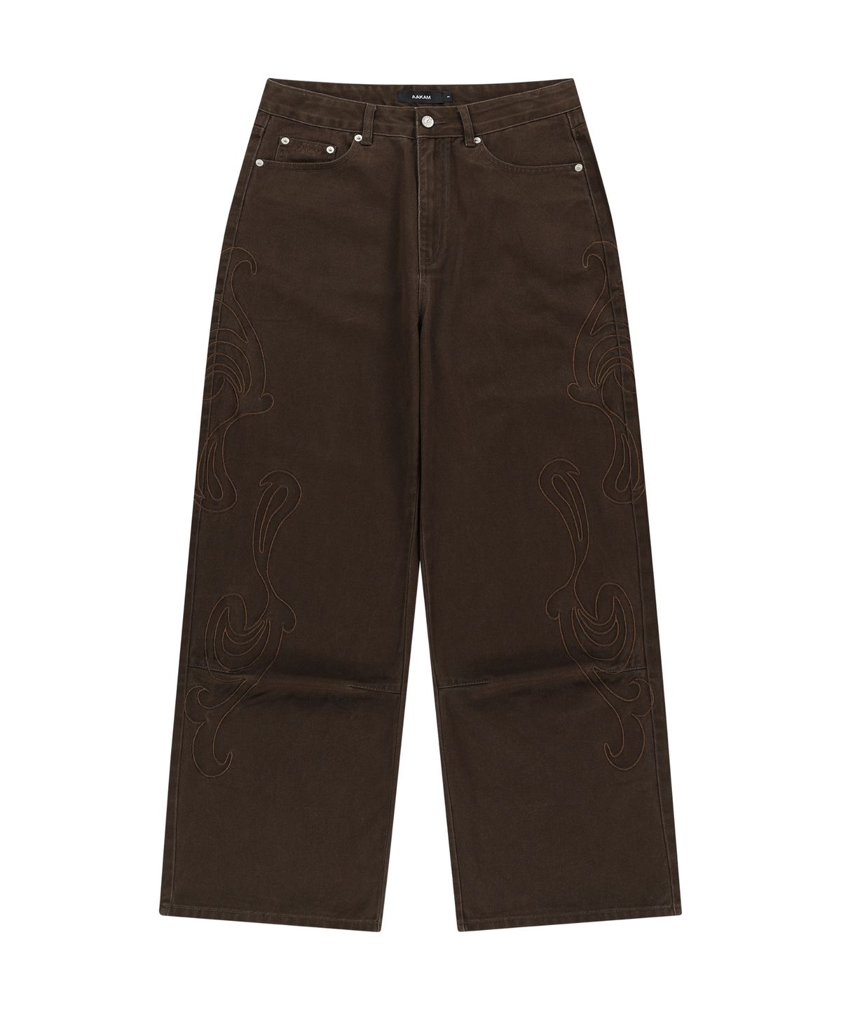 아캄(AAKAM) Needlework Wave Cotton Pants (Brown)