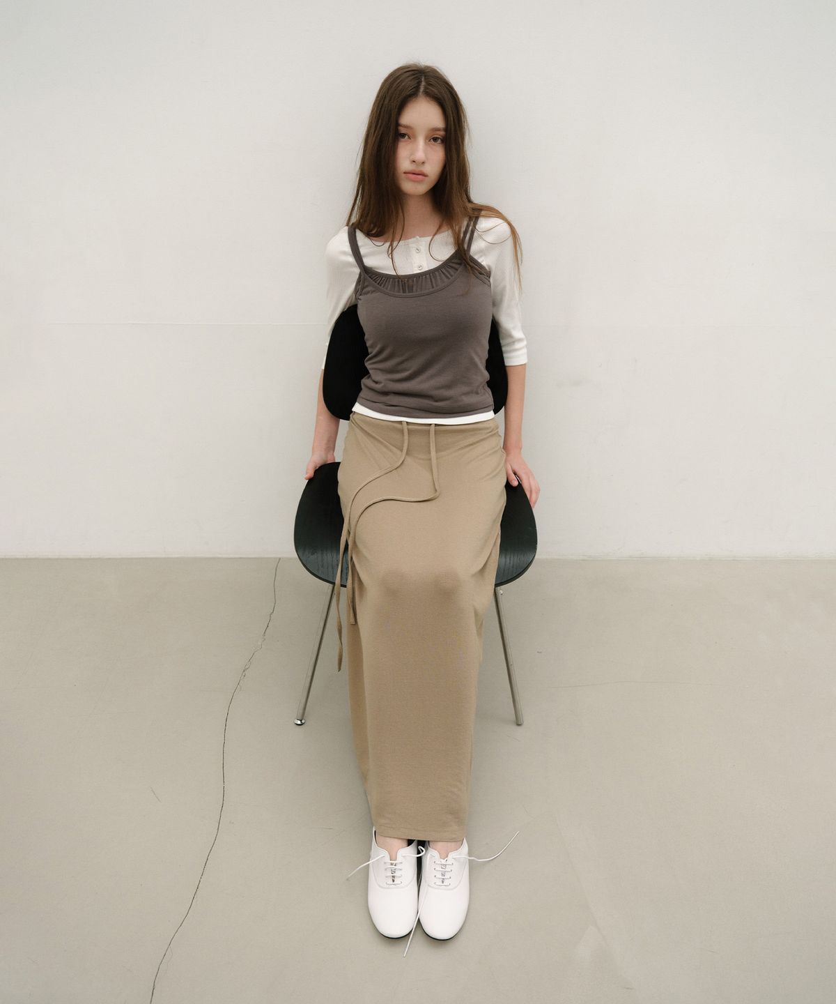 로우타이드(LOW TIDE) SILKY SWEAT MAXI SKIRT [BEIGE]