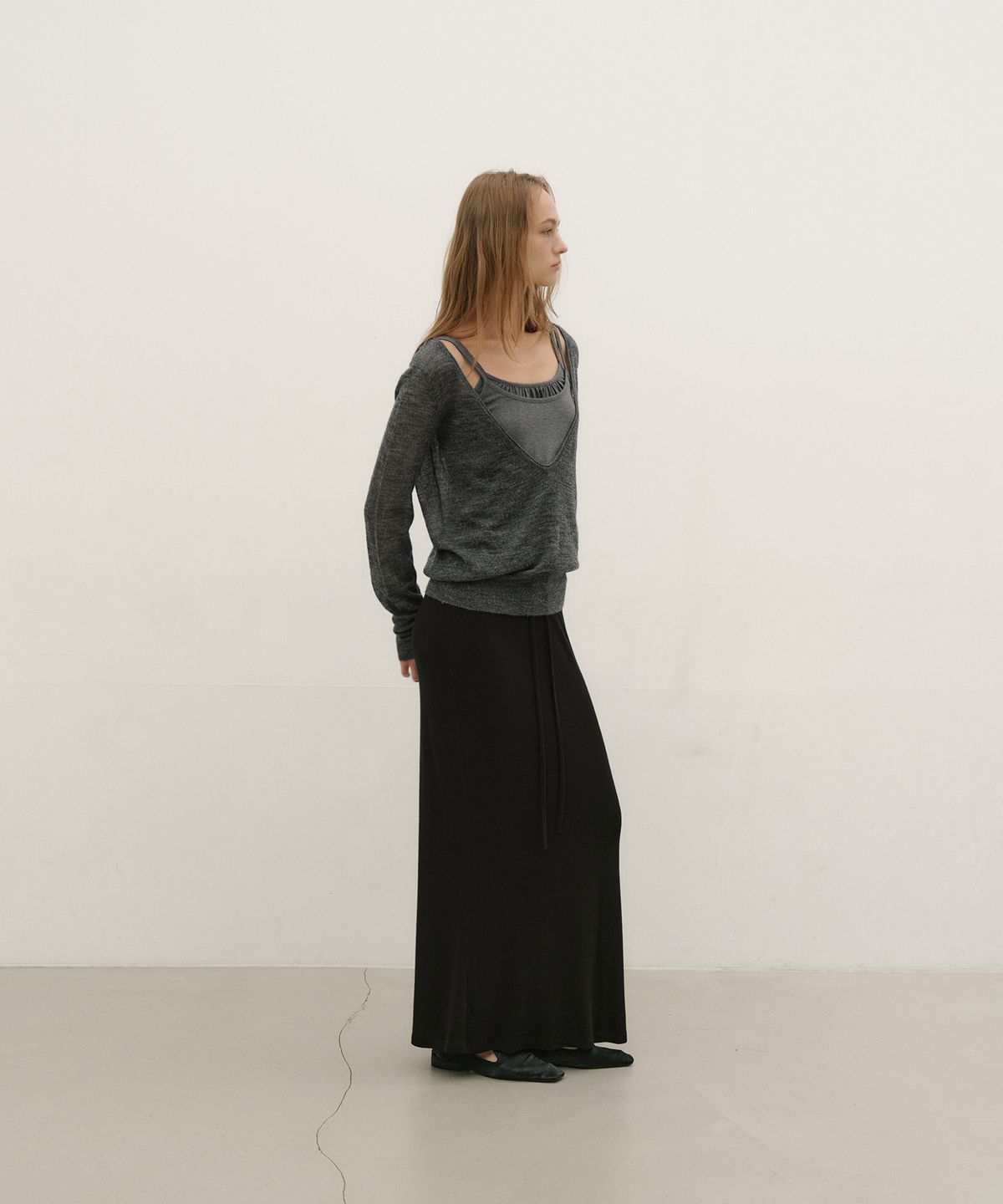 로우타이드(LOW TIDE) SILKY SWEAT MAXI SKIRT [BLACK]