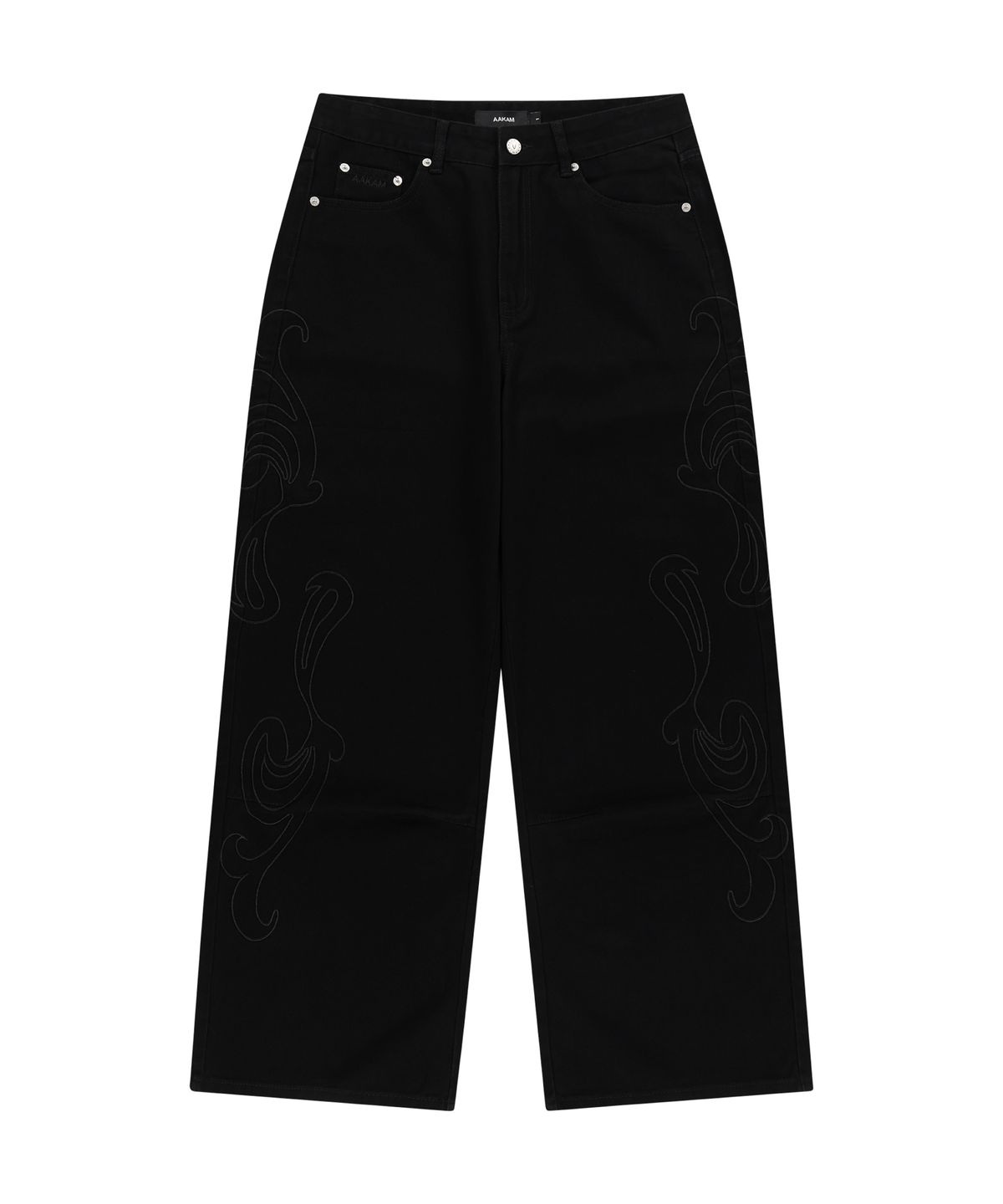 아캄(AAKAM) Needlework Wave Cotton Pants (Black)