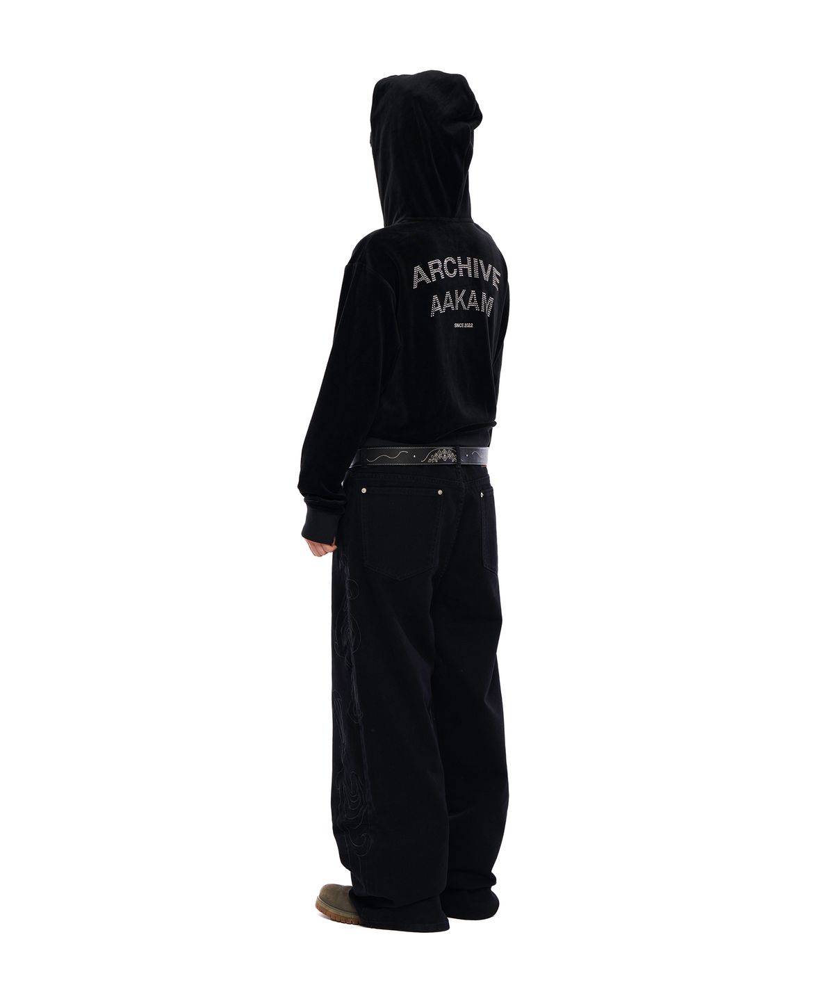 아캄(AAKAM) Needlework Wave Cotton Pants (Black)