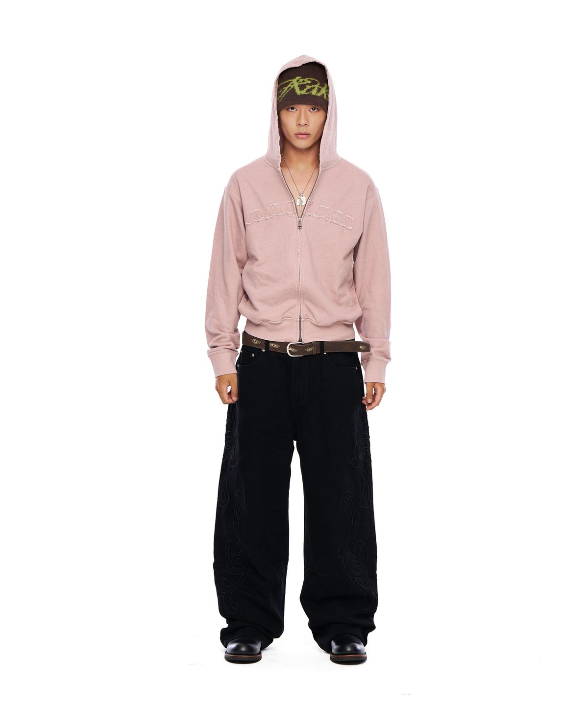 아캄(AAKAM) Needlework Wave Cotton Pants (Black)