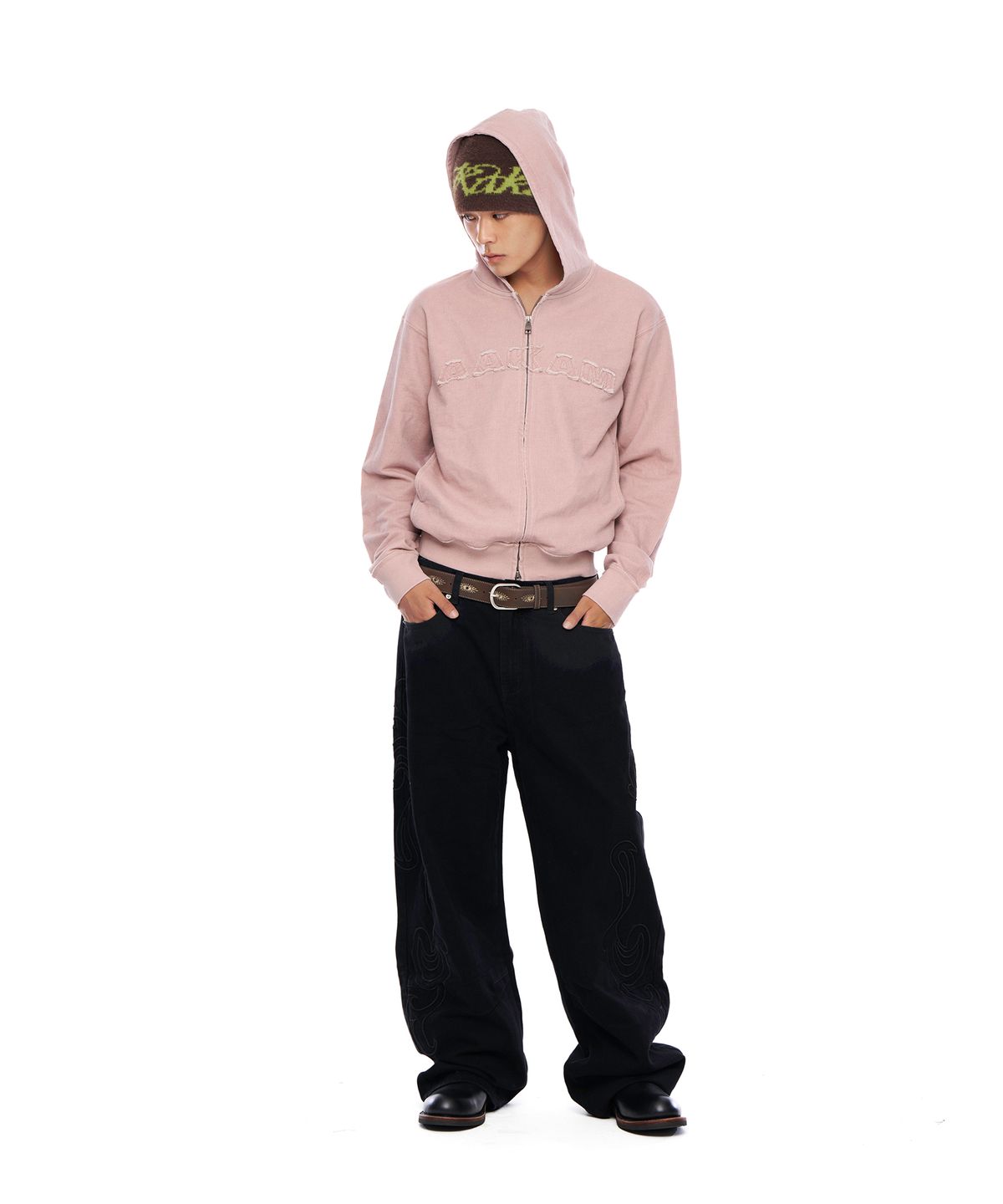 아캄(AAKAM) Needlework Wave Cotton Pants (Black)