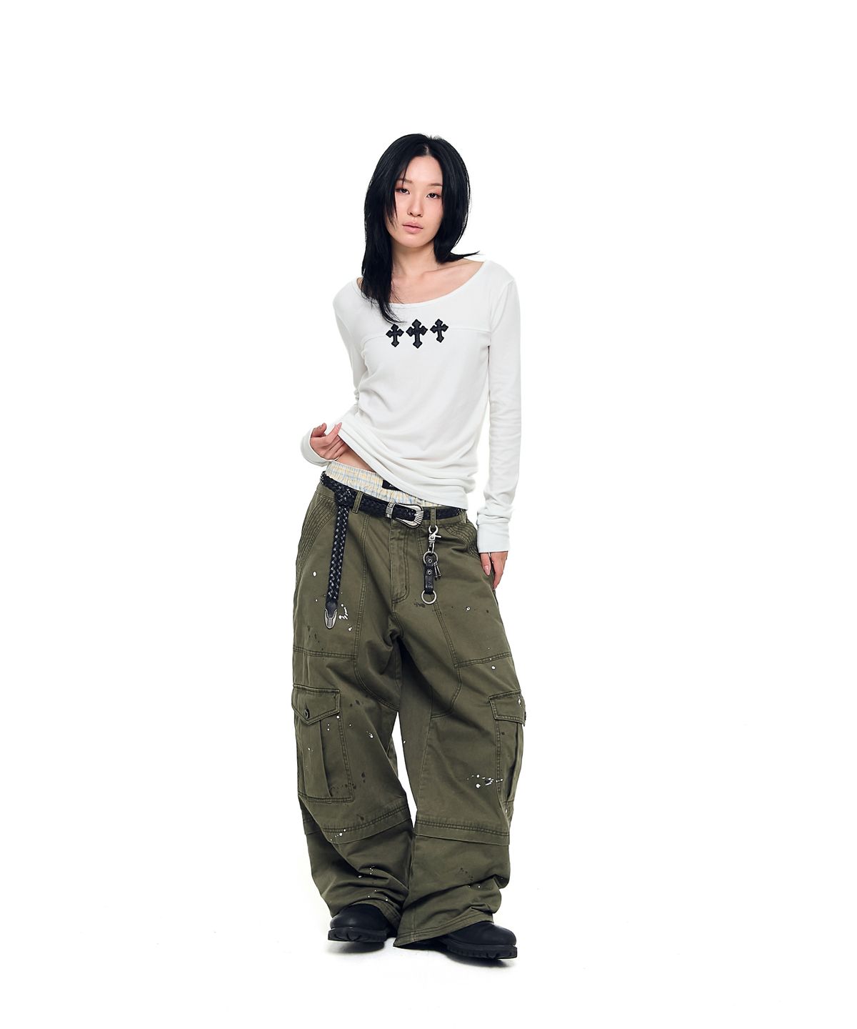 아캄(AAKAM) Painted Military Cargo Pants (Khaki)